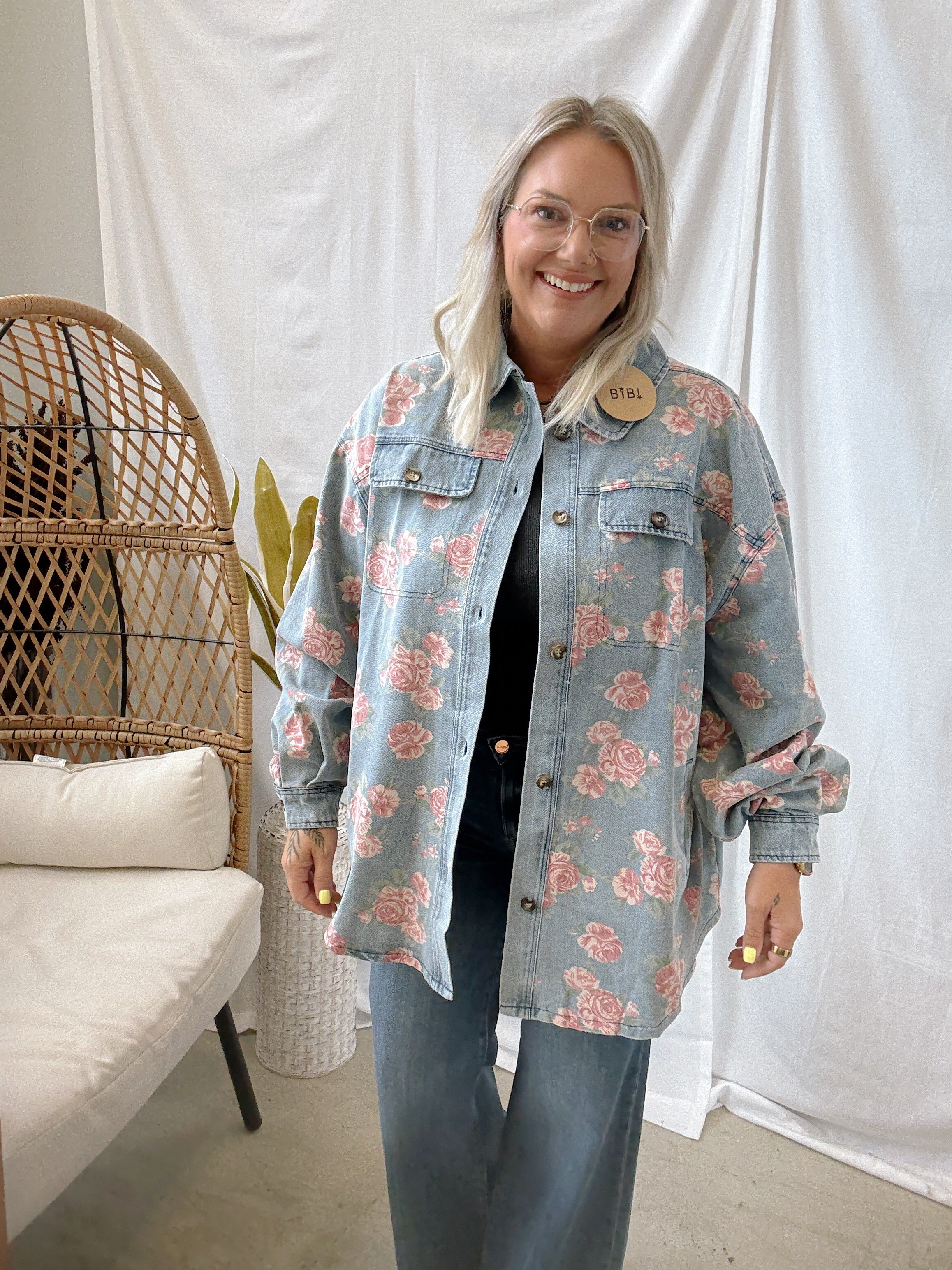 Favorite Floral Denim Shacket-Shackets-bibi-The Silo Boutique, Women's Fashion Boutique Located in Warren and Grand Forks North Dakota