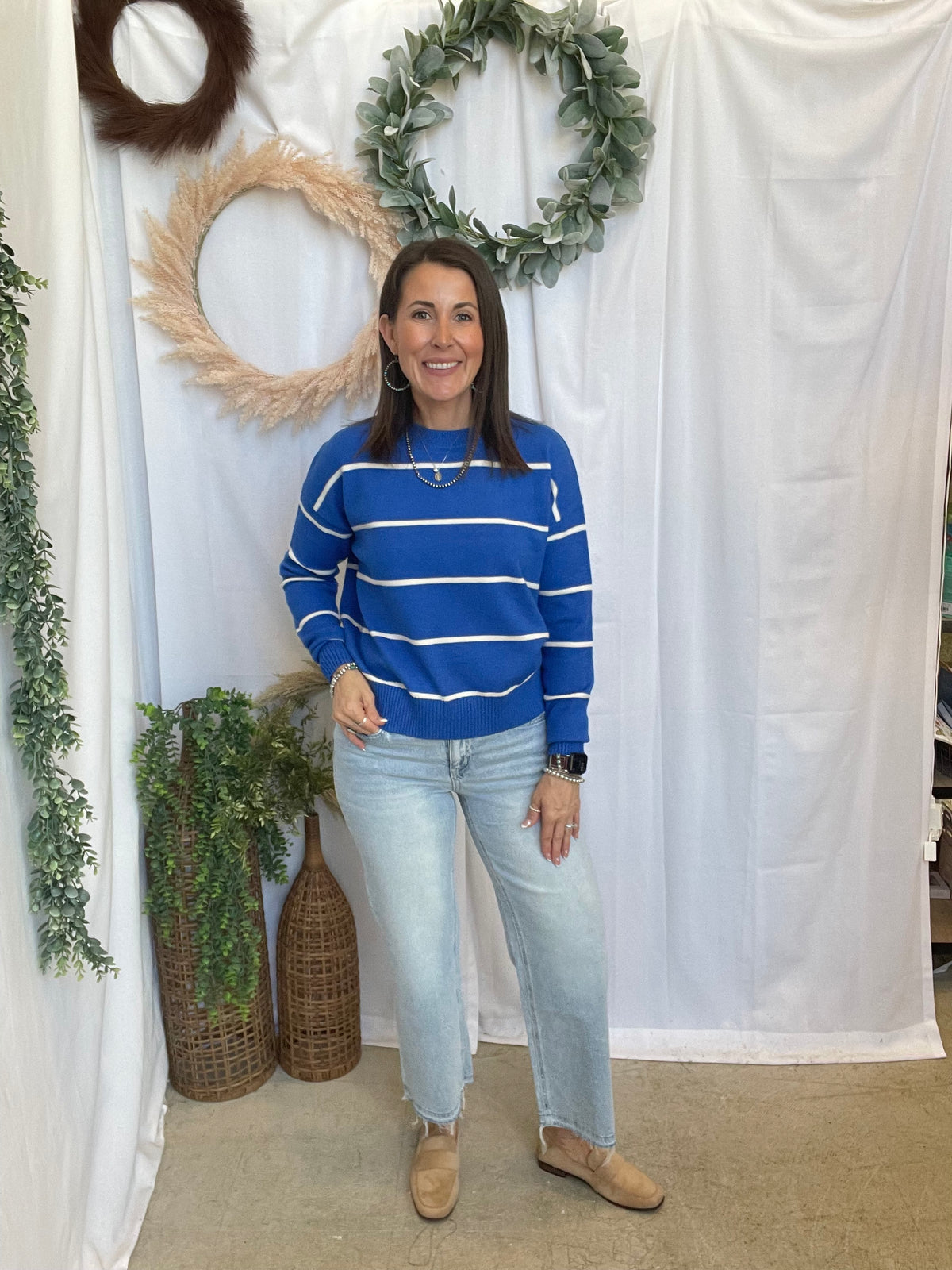 Heidi Blue Stripe Sweater-Sweaters-hyfve-The Silo Boutique, Women's Fashion Boutique Located in Warren and Grand Forks North Dakota