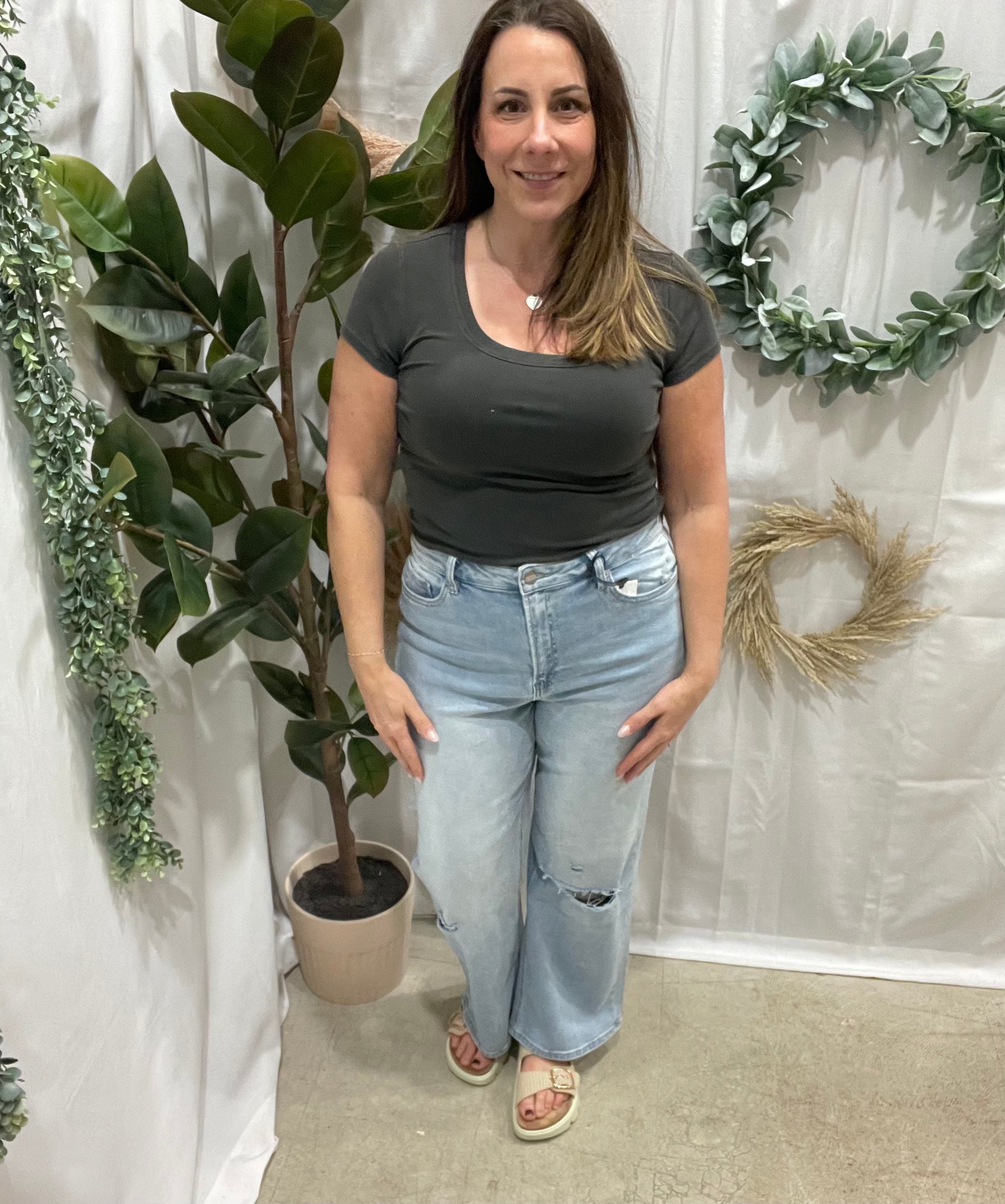 Be Cool Ribbed Scoop Top-Charcoal-Short Sleeve Tops-be cool-The Silo Boutique, Women's Fashion Boutique Located in Warren and Grand Forks North Dakota