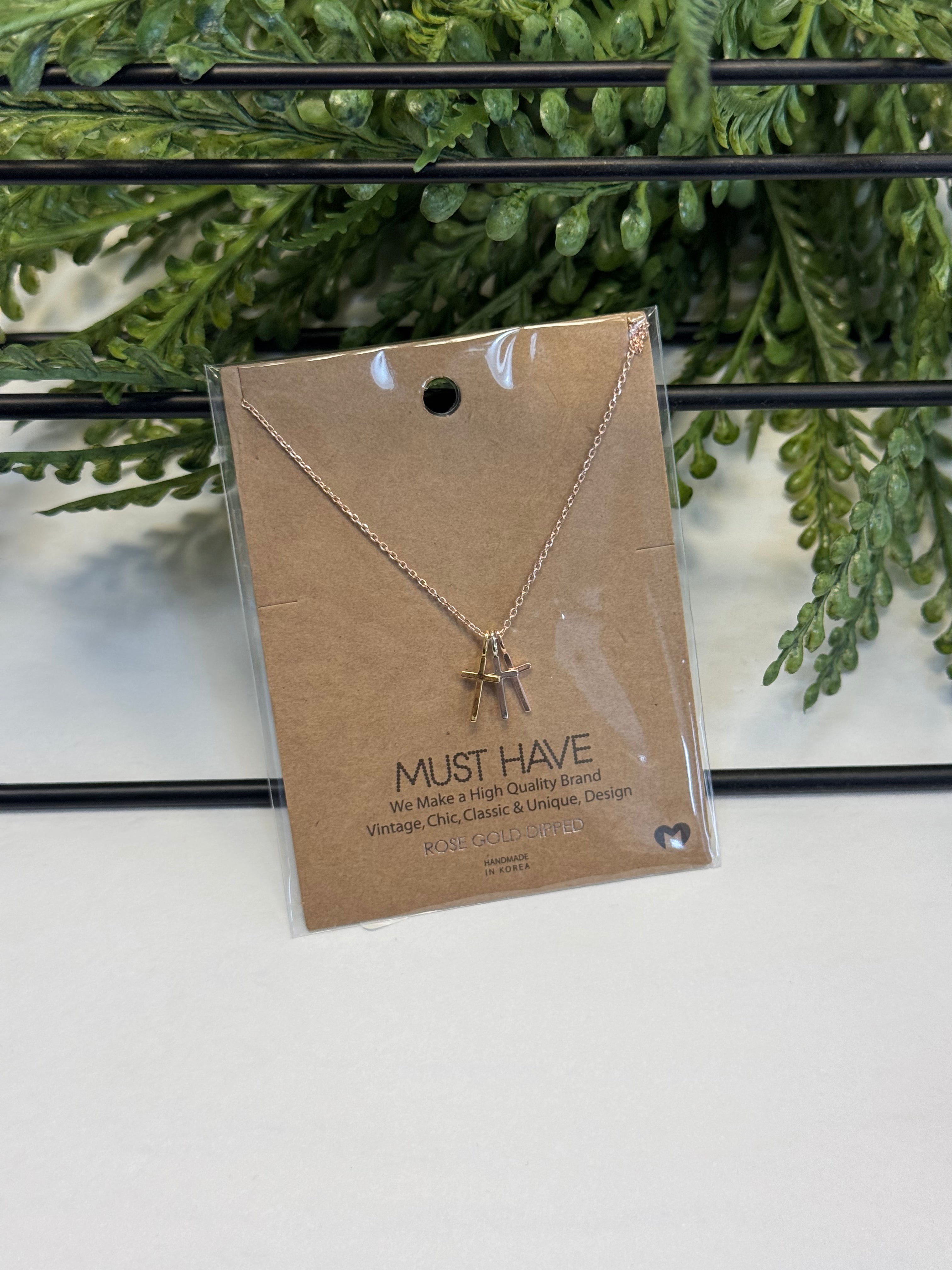 Triple Cross Necklace-Necklaces-Fame-The Silo Boutique, Women's Fashion Boutique Located in Warren and Grand Forks North Dakota