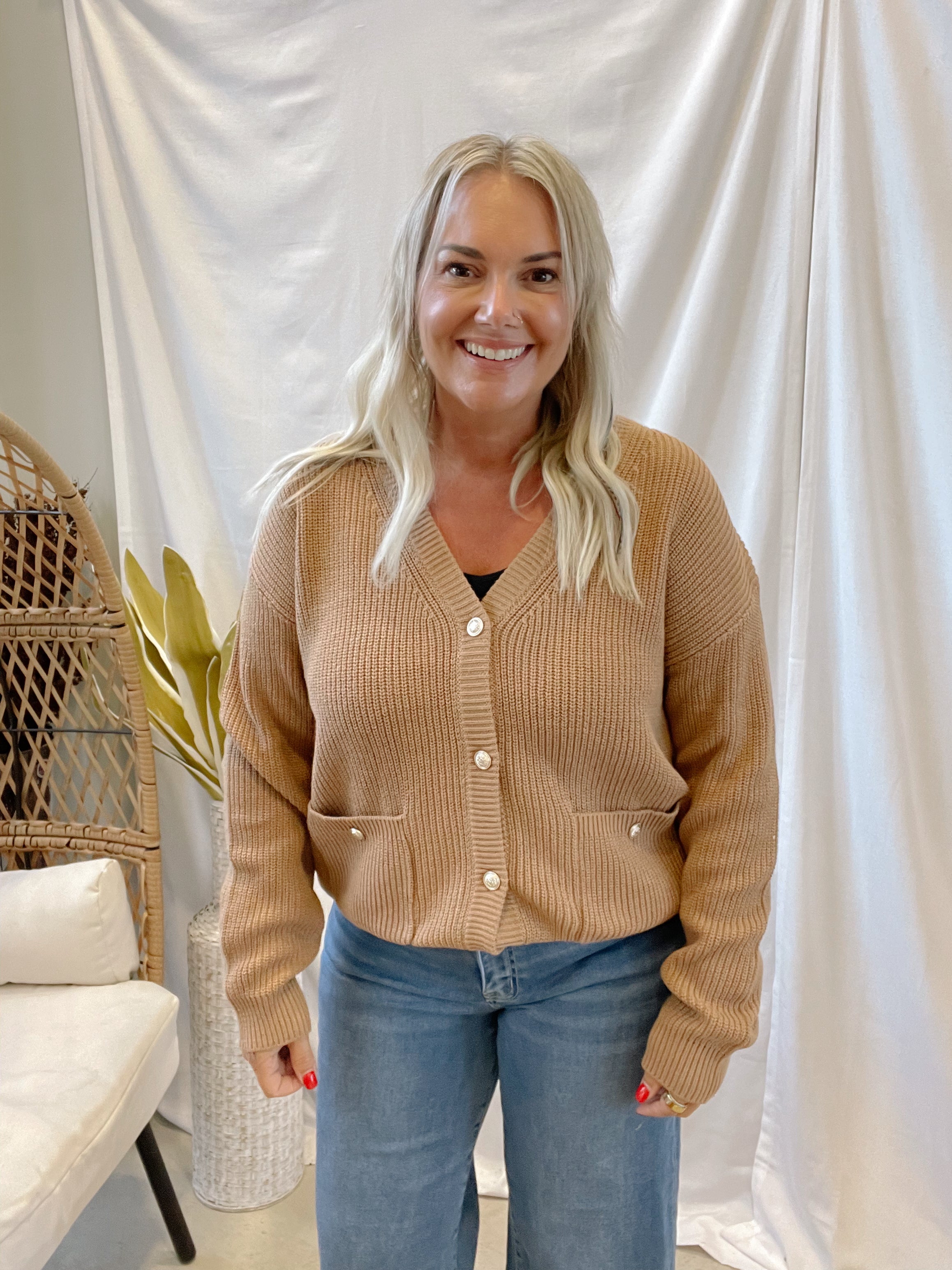 Varsity Chunky Knit Cardigan-Mocha-Cardigans-be cool-The Silo Boutique, Women's Fashion Boutique Located in Warren and Grand Forks North Dakota