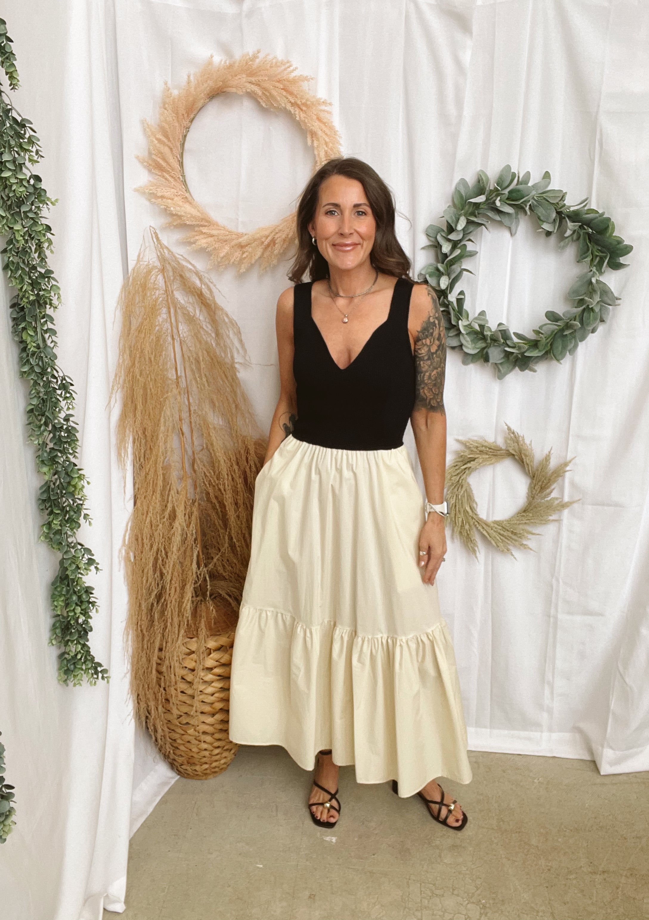 Elan Beige Black Combo Dress-Final Sale-Dresses-elan-The Silo Boutique, Women's Fashion Boutique Located in Warren and Grand Forks North Dakota