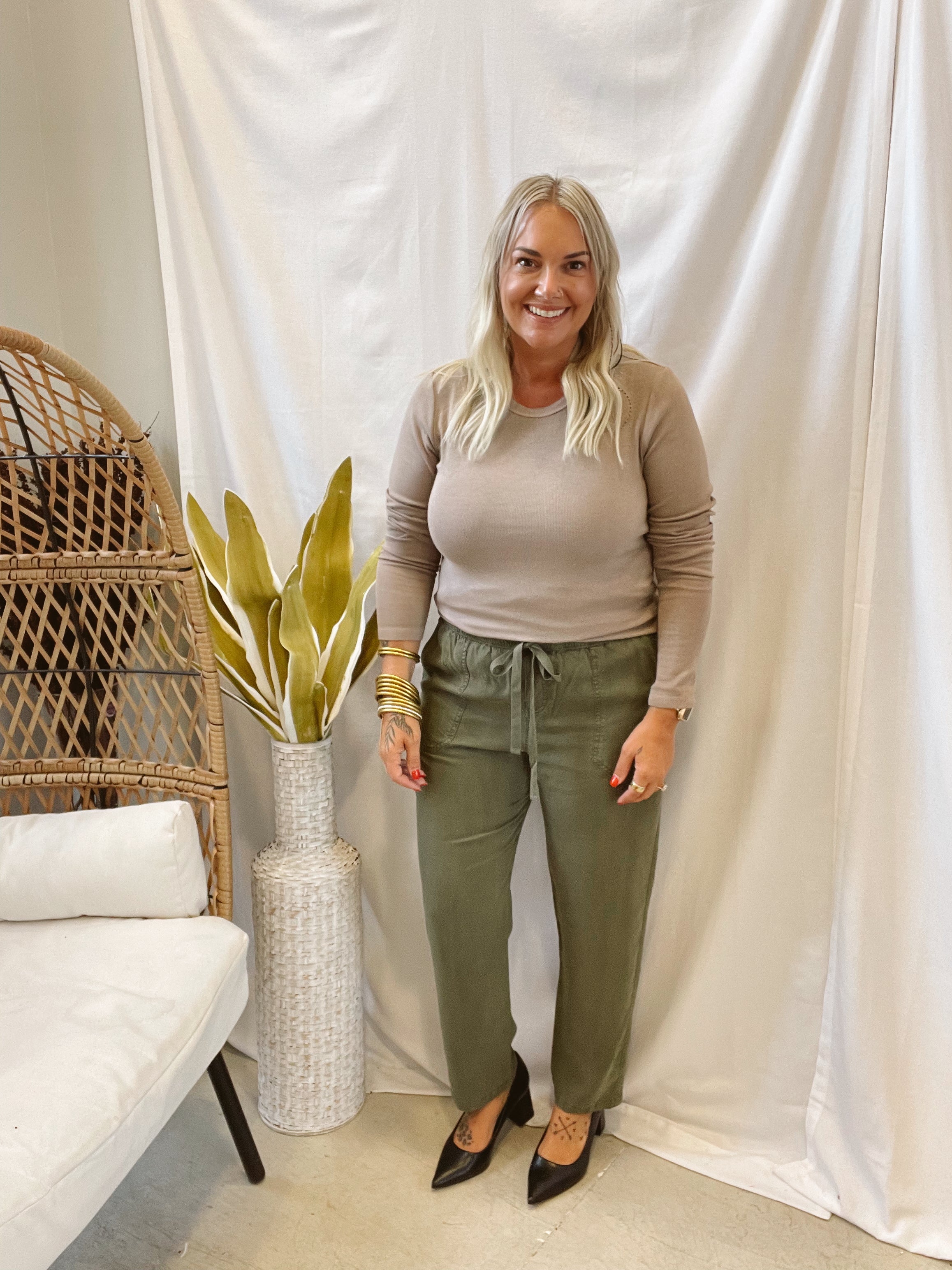 Cool Tapered Tencel Pants-Olive-Pants-be cool-The Silo Boutique, Women's Fashion Boutique Located in Warren and Grand Forks North Dakota