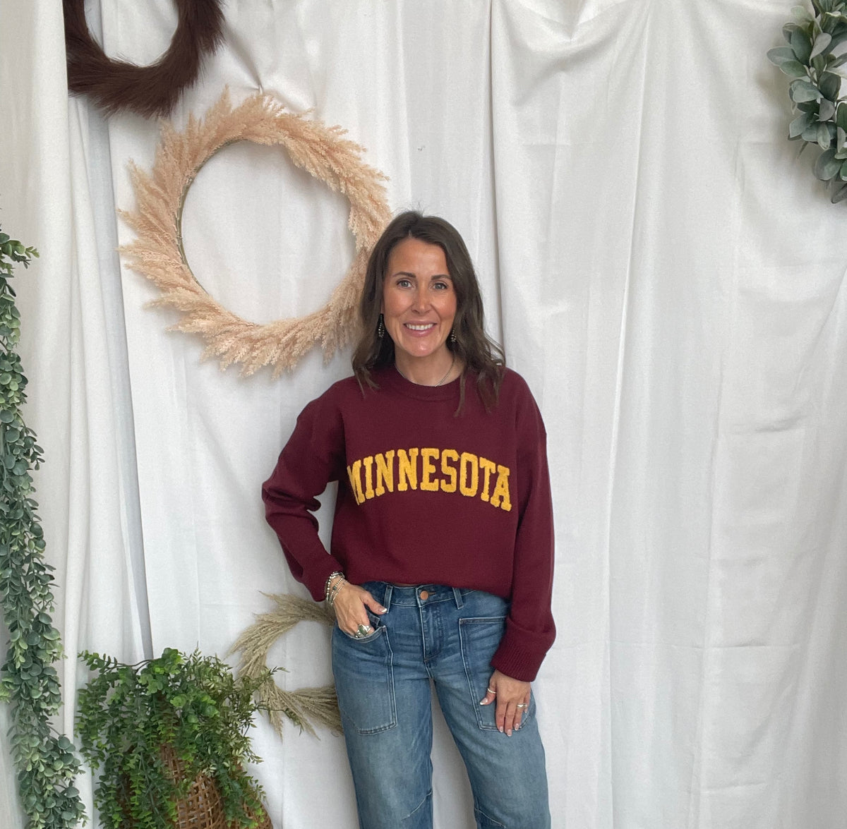 Leia Minnesota Pom Sweater-Maroon-Sweaters-Leia-The Silo Boutique, Women's Fashion Boutique Located in Warren and Grand Forks North Dakota