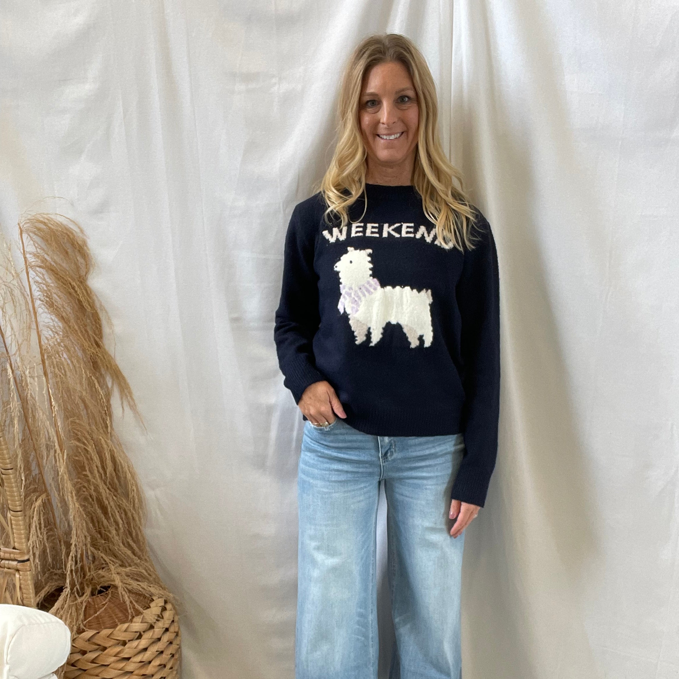 Alpaca Navy Sweater-Sweaters-mystree-The Silo Boutique, Women's Fashion Boutique Located in Warren and Grand Forks North Dakota
