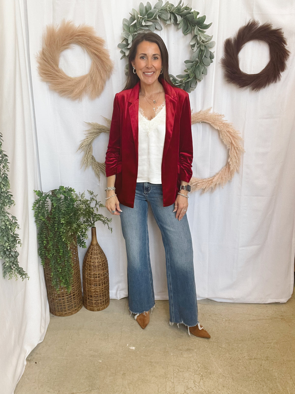 Skies Velvet Blazer-Red-Blazers-skies are blue-The Silo Boutique, Women's Fashion Boutique Located in Warren and Grand Forks North Dakota