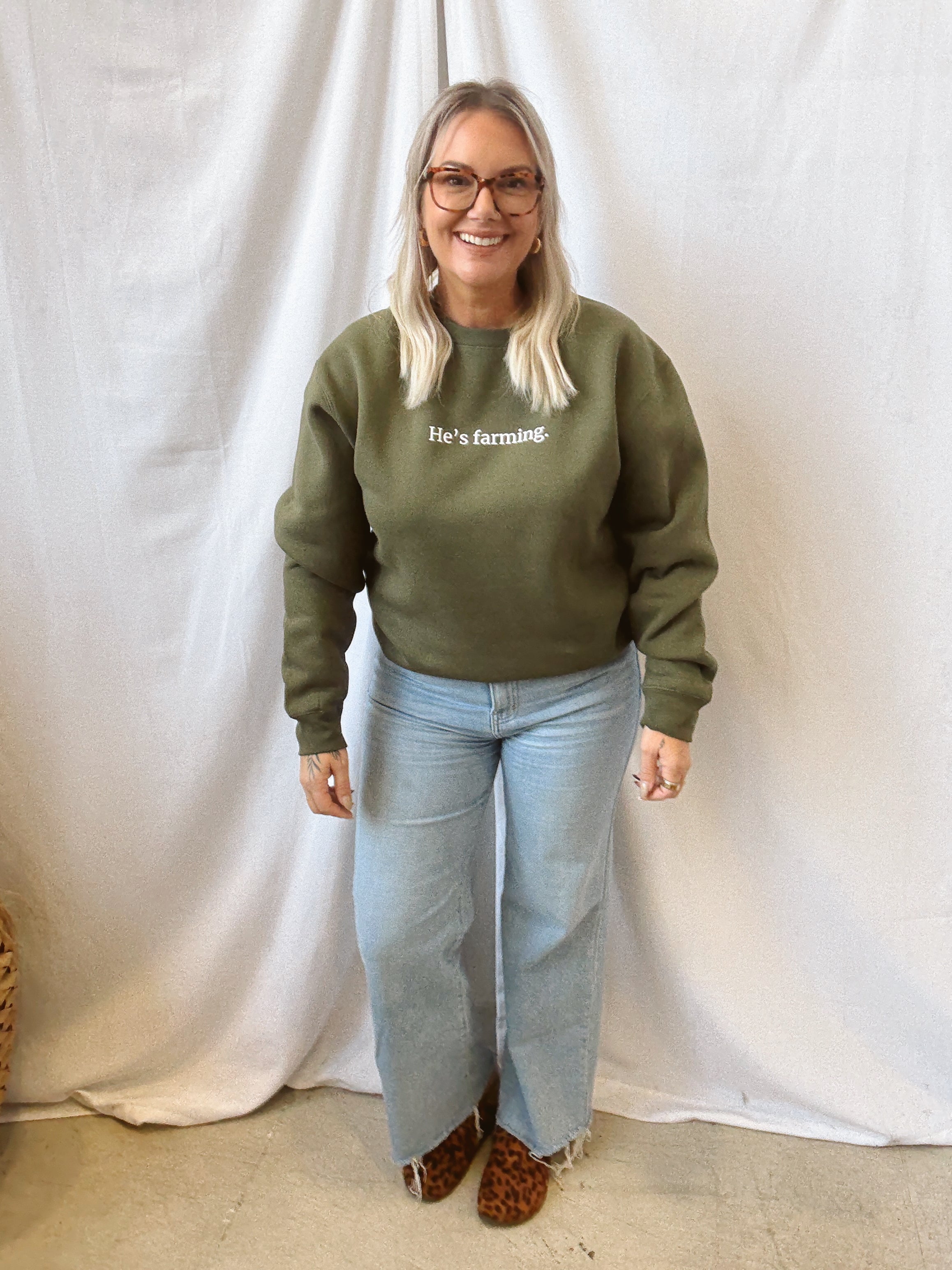 He's Farming Sweatshirt-Sweatshirts-american farm company-The Silo Boutique, Women's Fashion Boutique Located in Warren and Grand Forks North Dakota