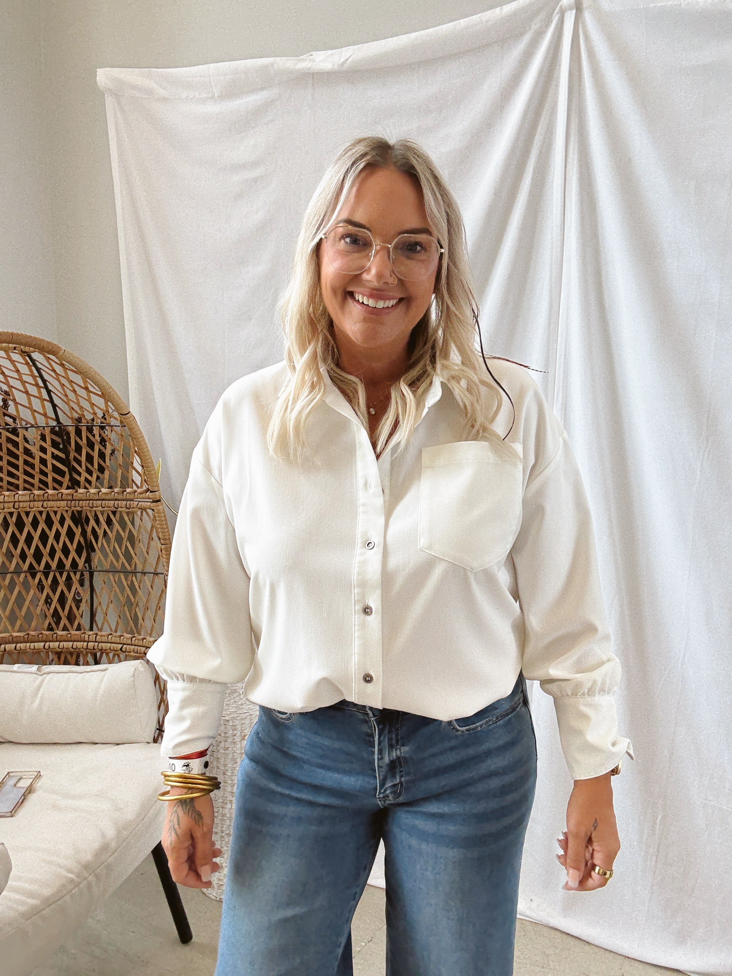 White Tencel Oversized Denim Top-Long Sleeve Tops-mystree-The Silo Boutique, Women's Fashion Boutique Located in Warren and Grand Forks North Dakota