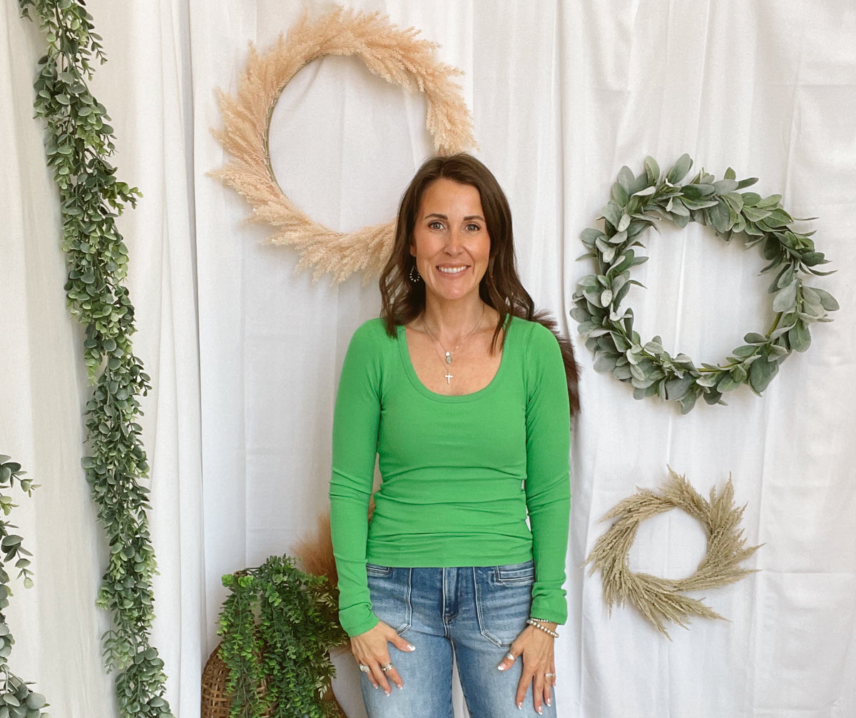 Mono B Core Long Sleeve Top-Green Pop-Short Sleeve Tops-mono b-The Silo Boutique, Women's Fashion Boutique Located in Warren and Grand Forks North Dakota