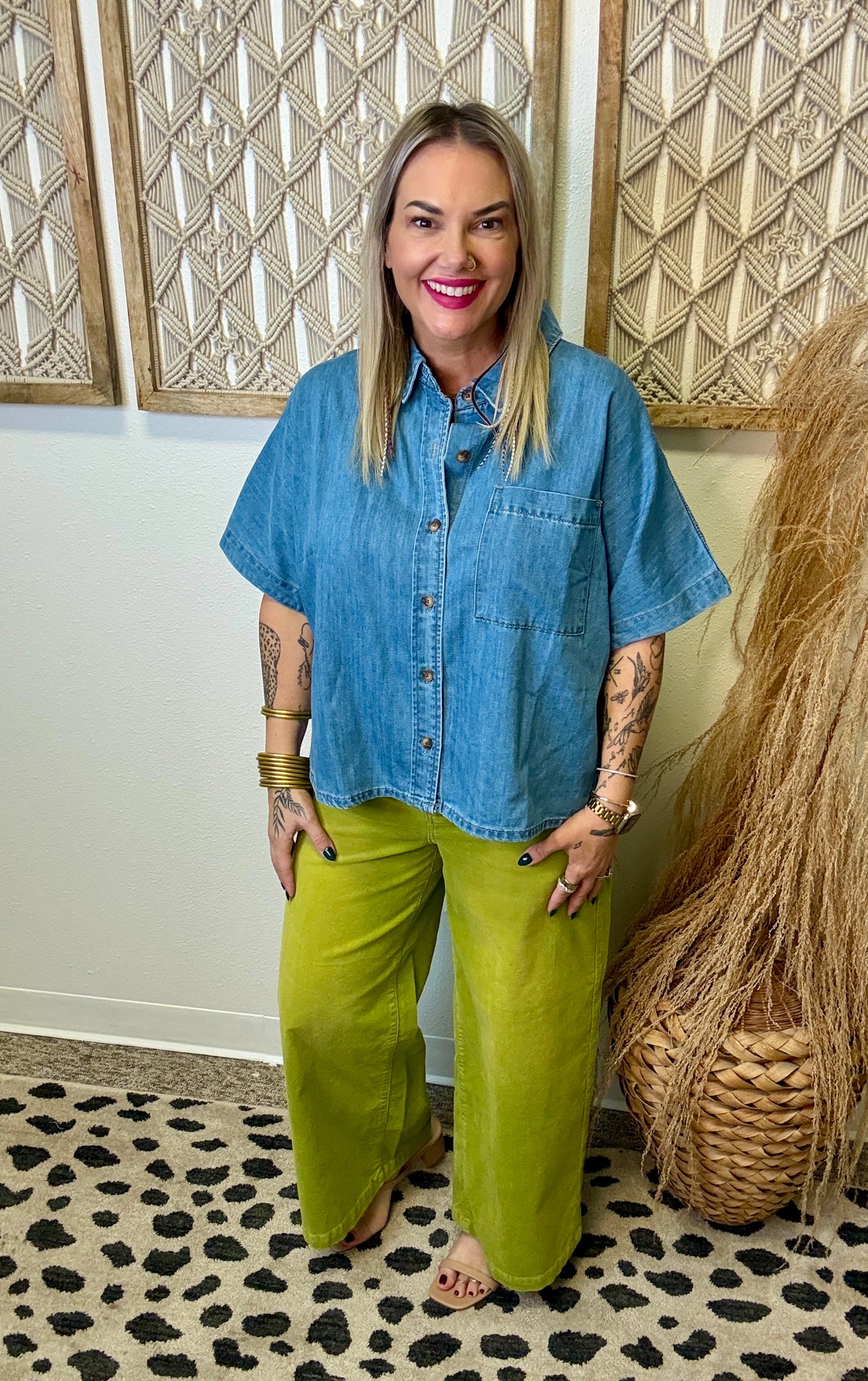 Celia Denim Short Sleeve Top-Short Sleeve Tops-twentyfourth-The Silo Boutique, Women's Fashion Boutique Located in Warren and Grand Forks North Dakota