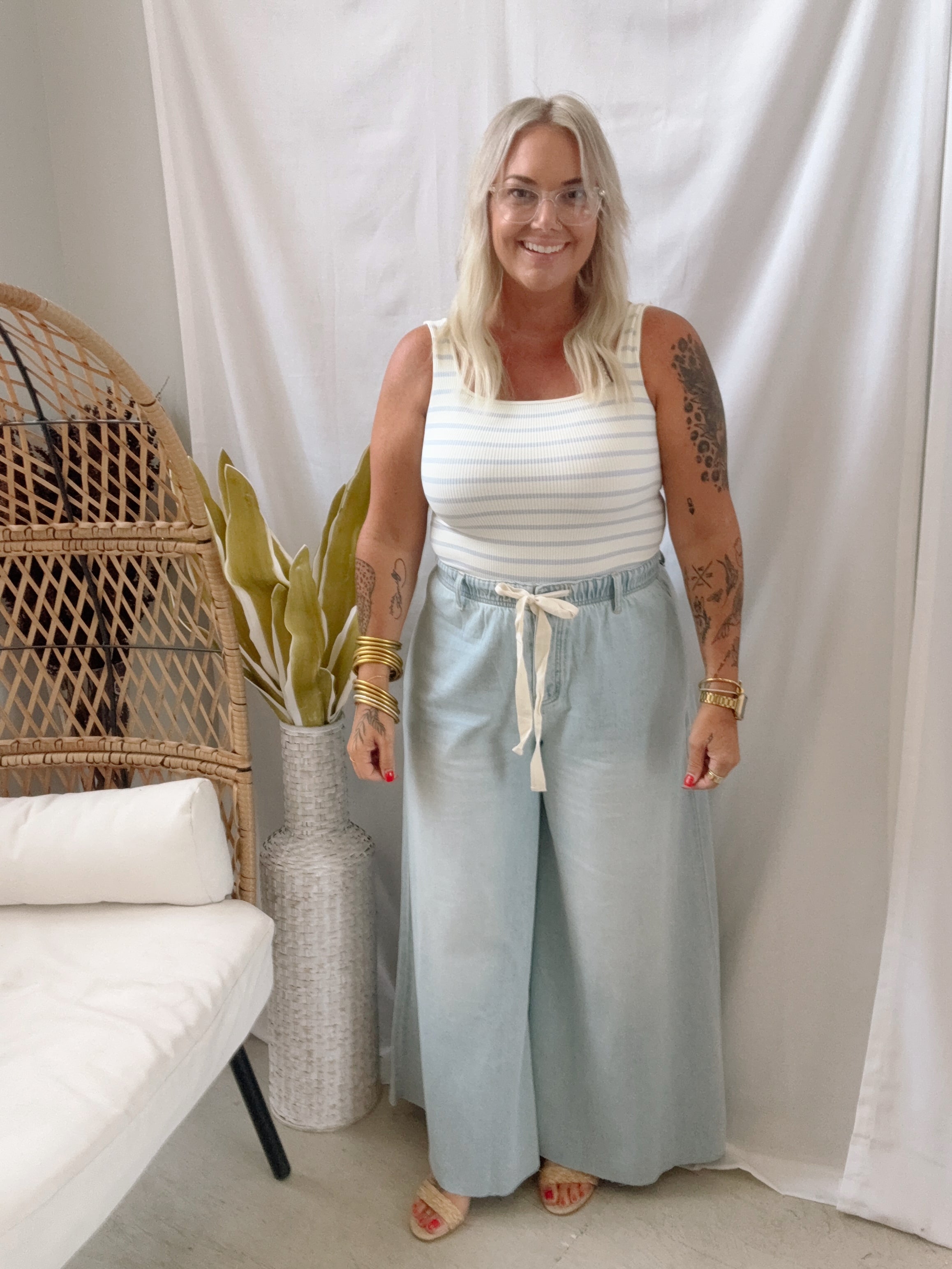 Pale Blue Striped Bodysuit-Bodysuits-by together-The Silo Boutique, Women's Fashion Boutique Located in Warren and Grand Forks North Dakota