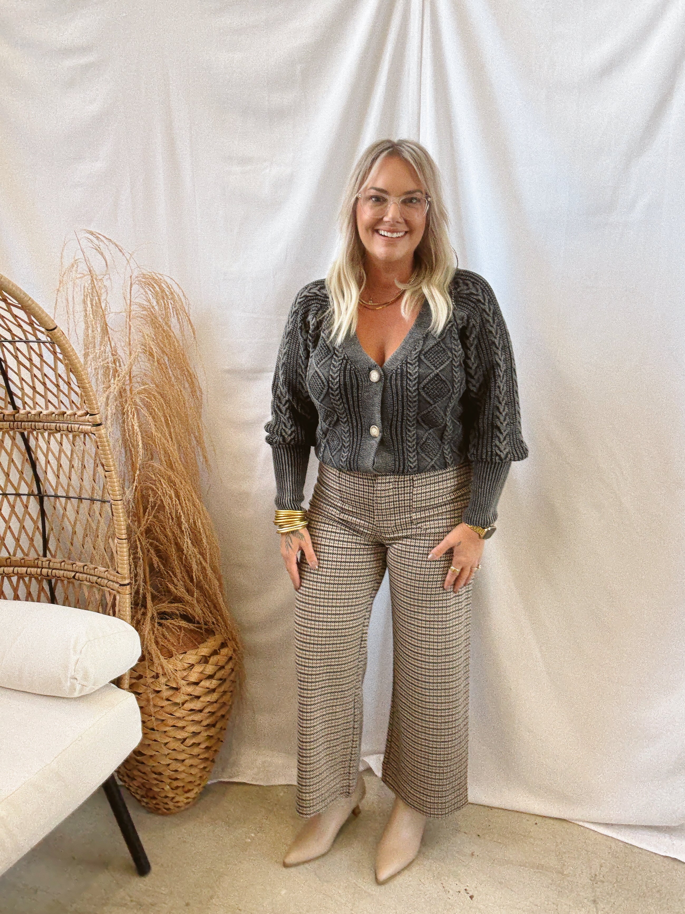 Mixed Black Weaving Sweater Cardigan-Cardigans-mystree-The Silo Boutique, Women's Fashion Boutique Located in Warren and Grand Forks North Dakota