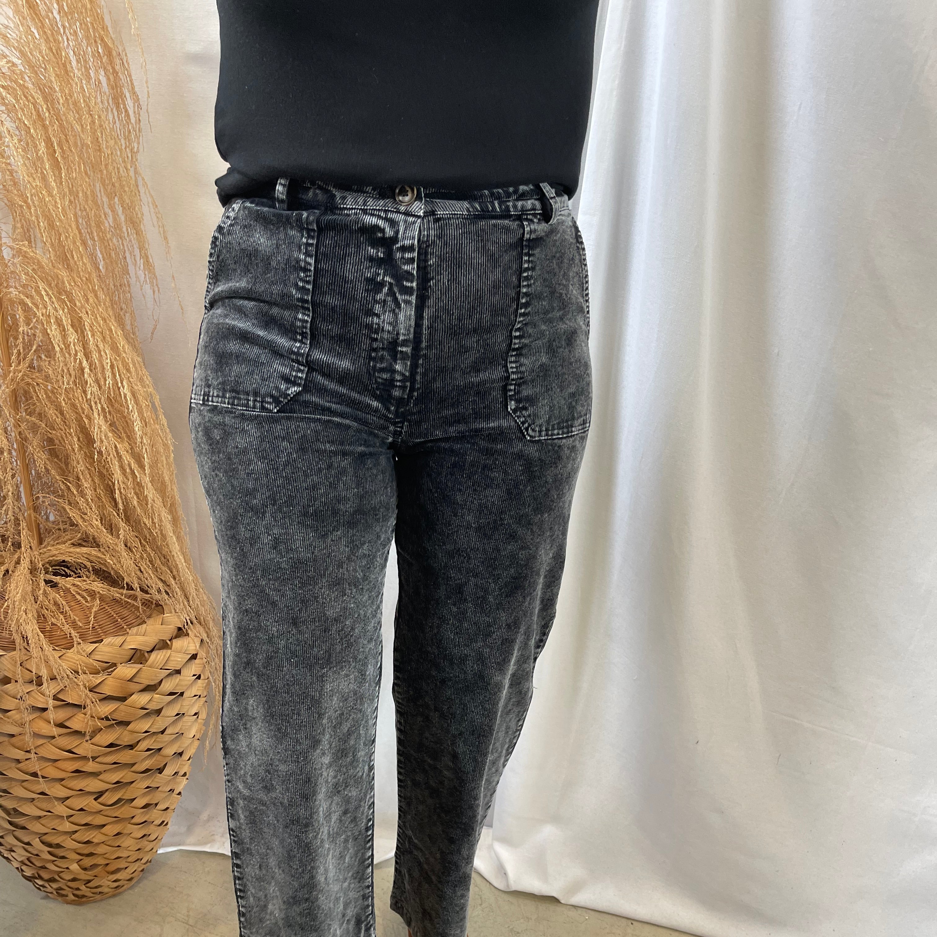 Washed Black Corduroy Trouser Pants-Pants-mystree-The Silo Boutique, Women's Fashion Boutique Located in Warren and Grand Forks North Dakota