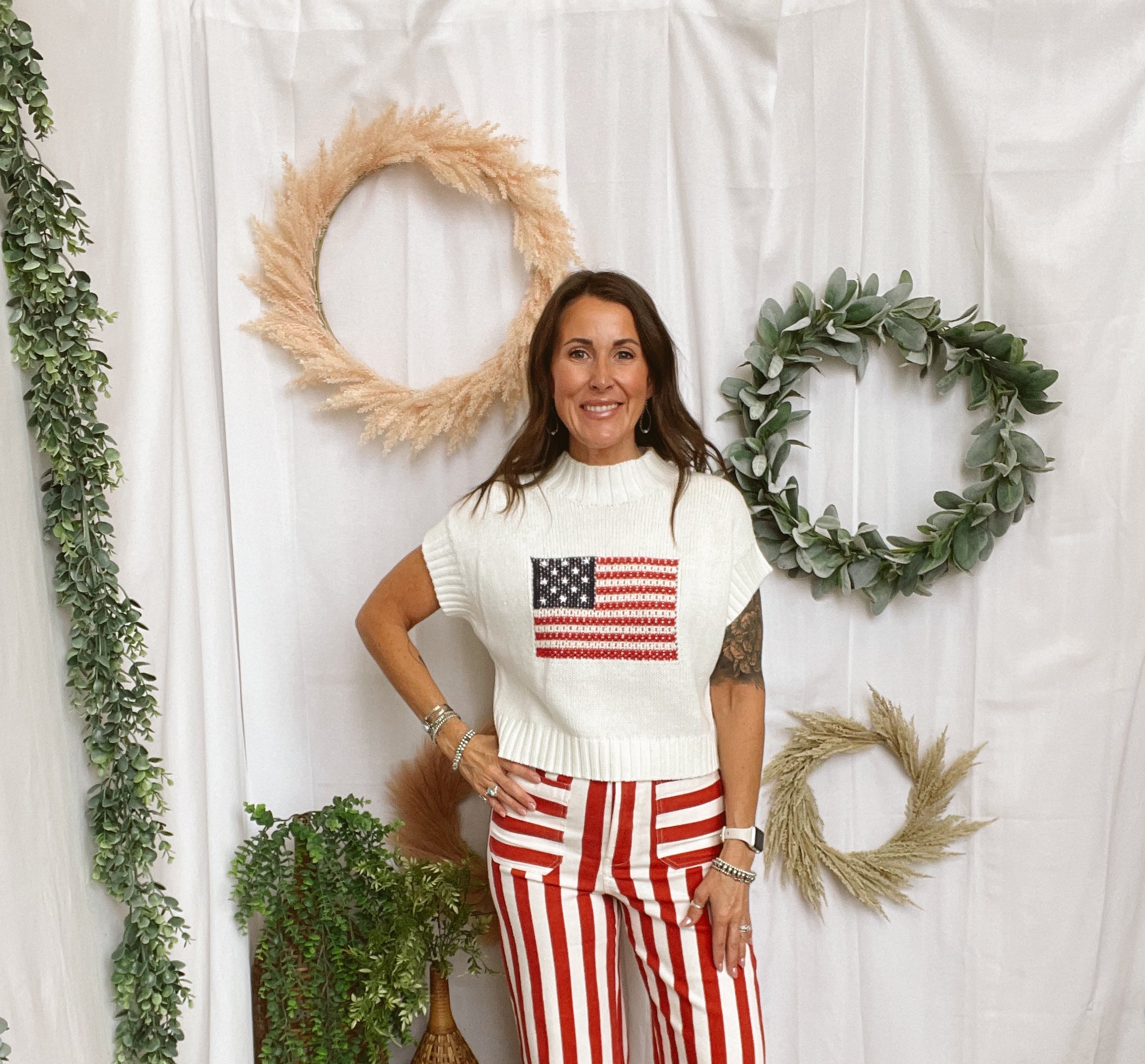Mock Neck Flag Short Sleeve Top-Short Sleeve Tops-eesome-The Silo Boutique, Women's Fashion Boutique Located in Warren and Grand Forks North Dakota