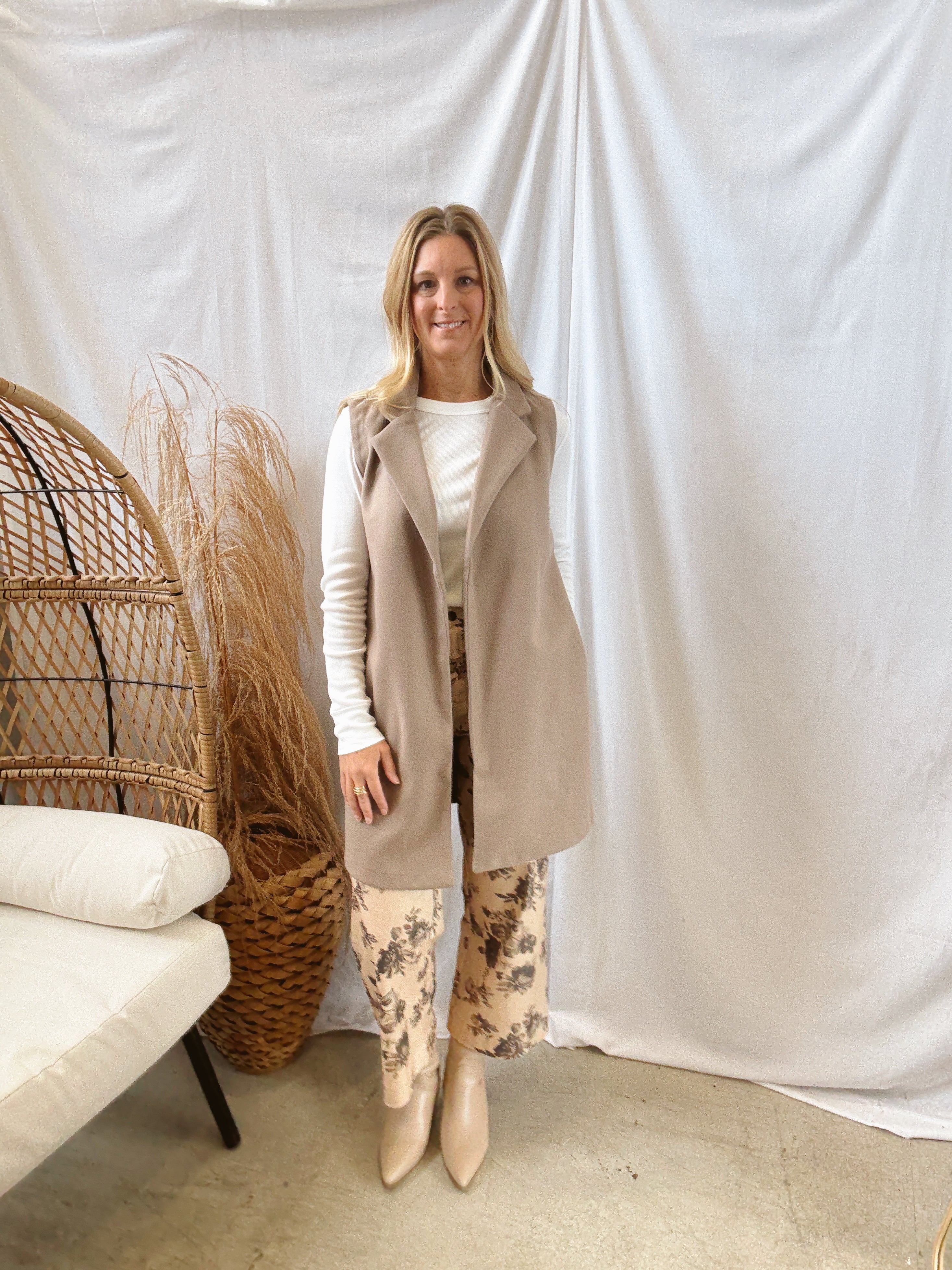 Soft Collared Long Vest-Taupe-Vests-active basics-The Silo Boutique, Women's Fashion Boutique Located in Warren and Grand Forks North Dakota