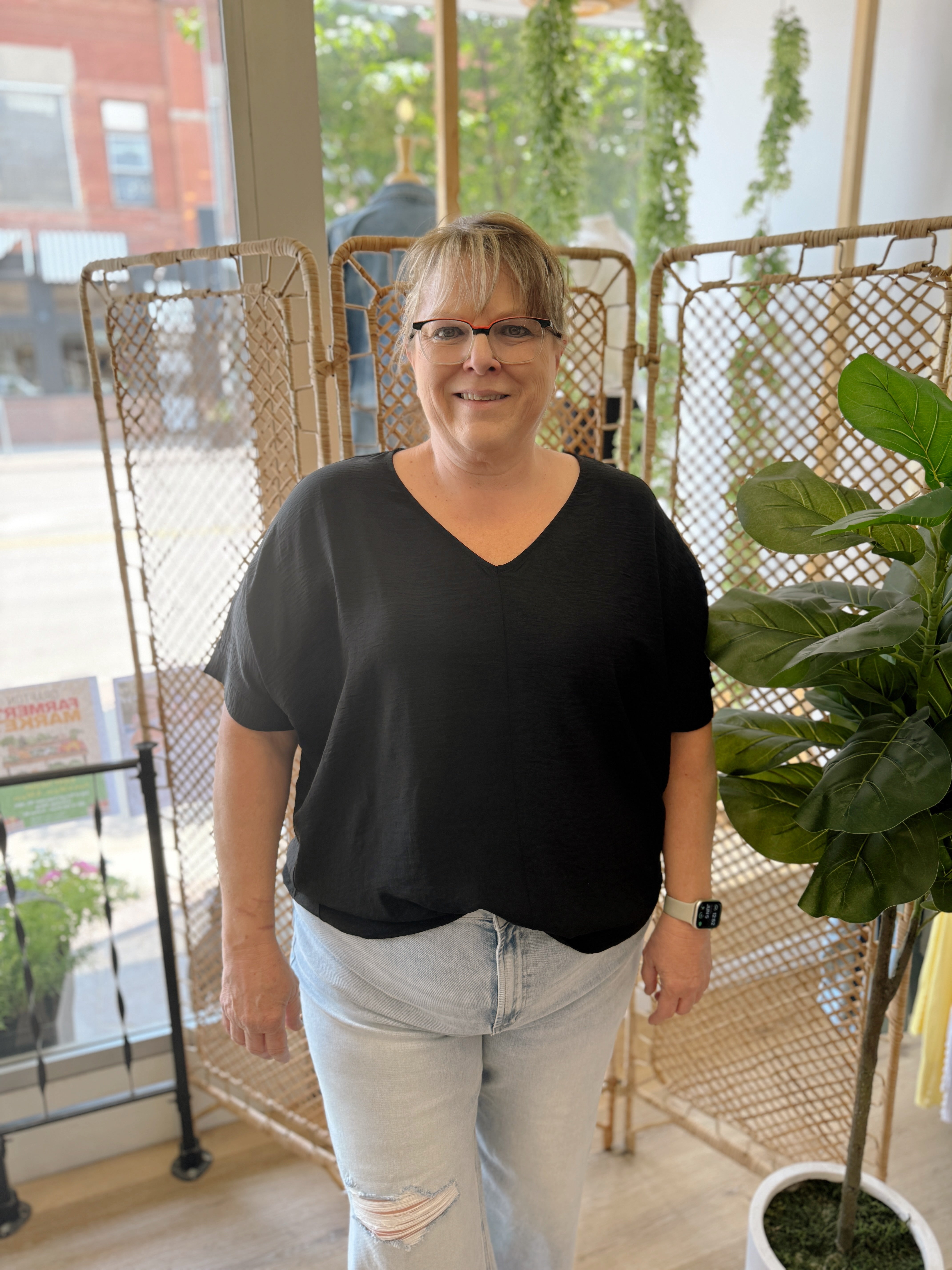 Zen V Neck Seam Top-Black-Short Sleeve Tops-Zenana-The Silo Boutique, Women's Fashion Boutique Located in Warren and Grand Forks North Dakota