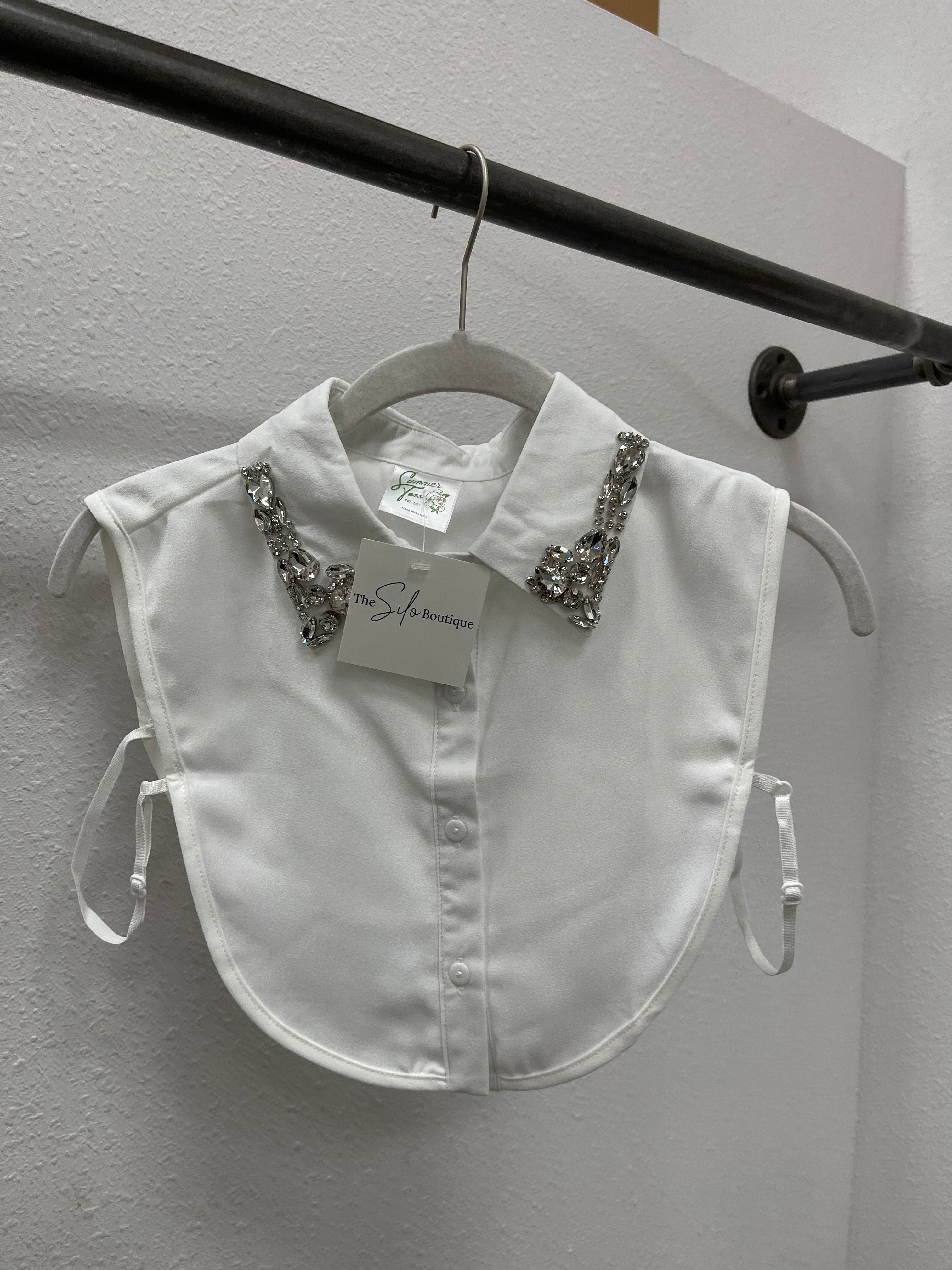 Corporate Collar-White Jewels-Short Sleeve Tops-Summer Tees-The Silo Boutique, Women's Fashion Boutique Located in Warren and Grand Forks North Dakota