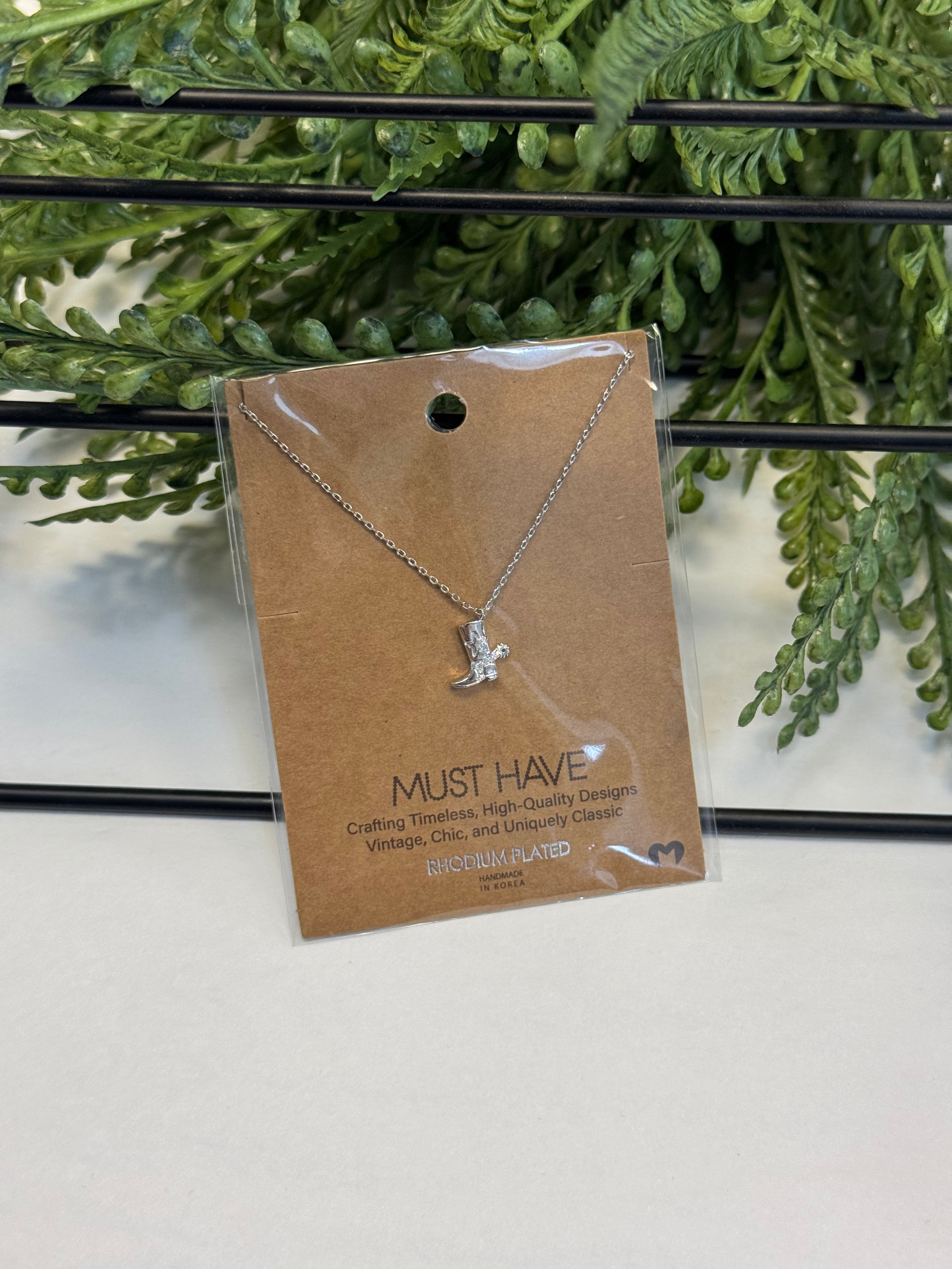 Kick It Gold Boot Necklace-Silver-Necklaces-Fame-The Silo Boutique, Women's Fashion Boutique Located in Warren and Grand Forks North Dakota