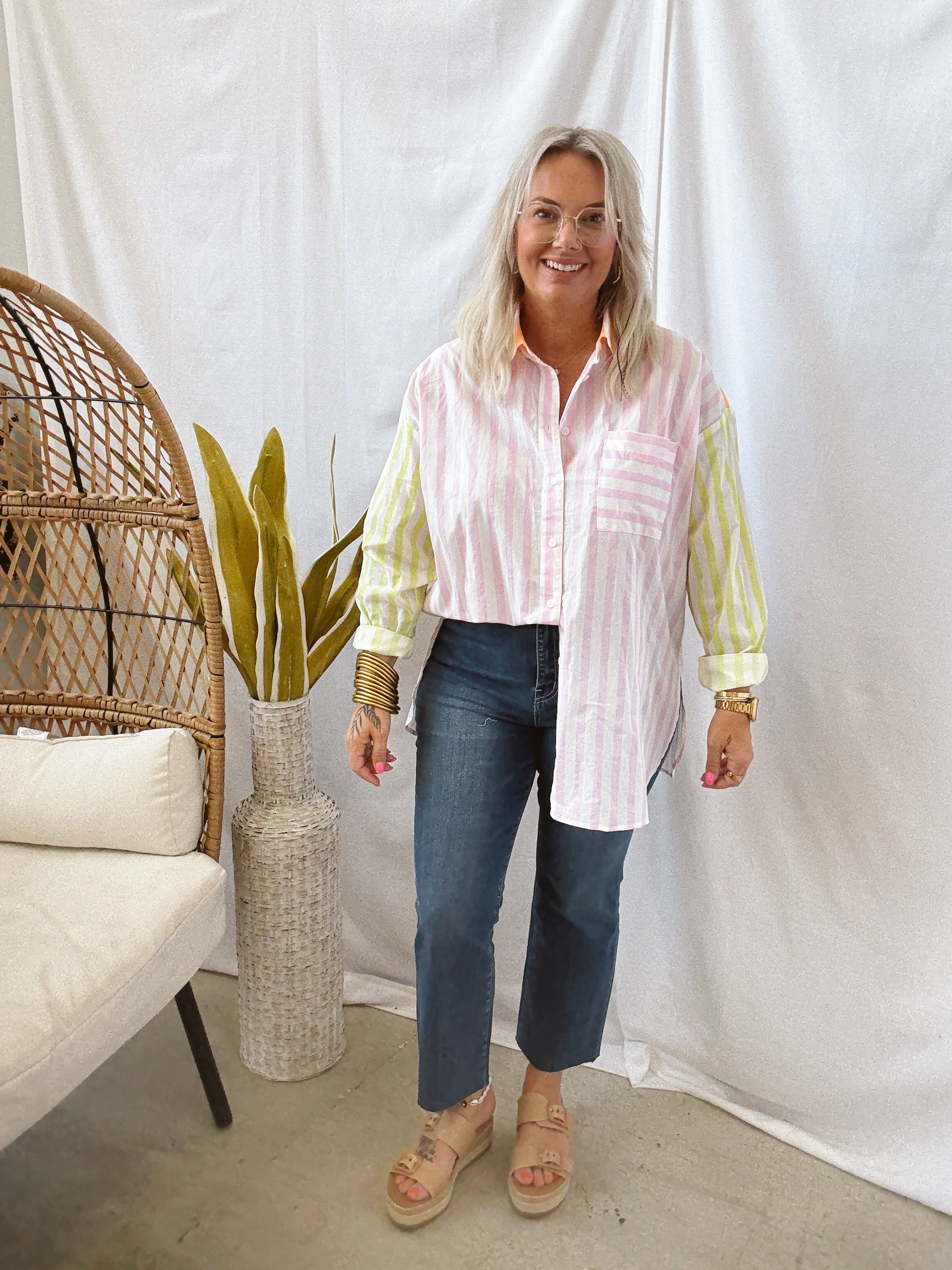 Sherbet Button Down Top-Long Sleeve Tops-in february-The Silo Boutique, Women's Fashion Boutique Located in Warren and Grand Forks North Dakota