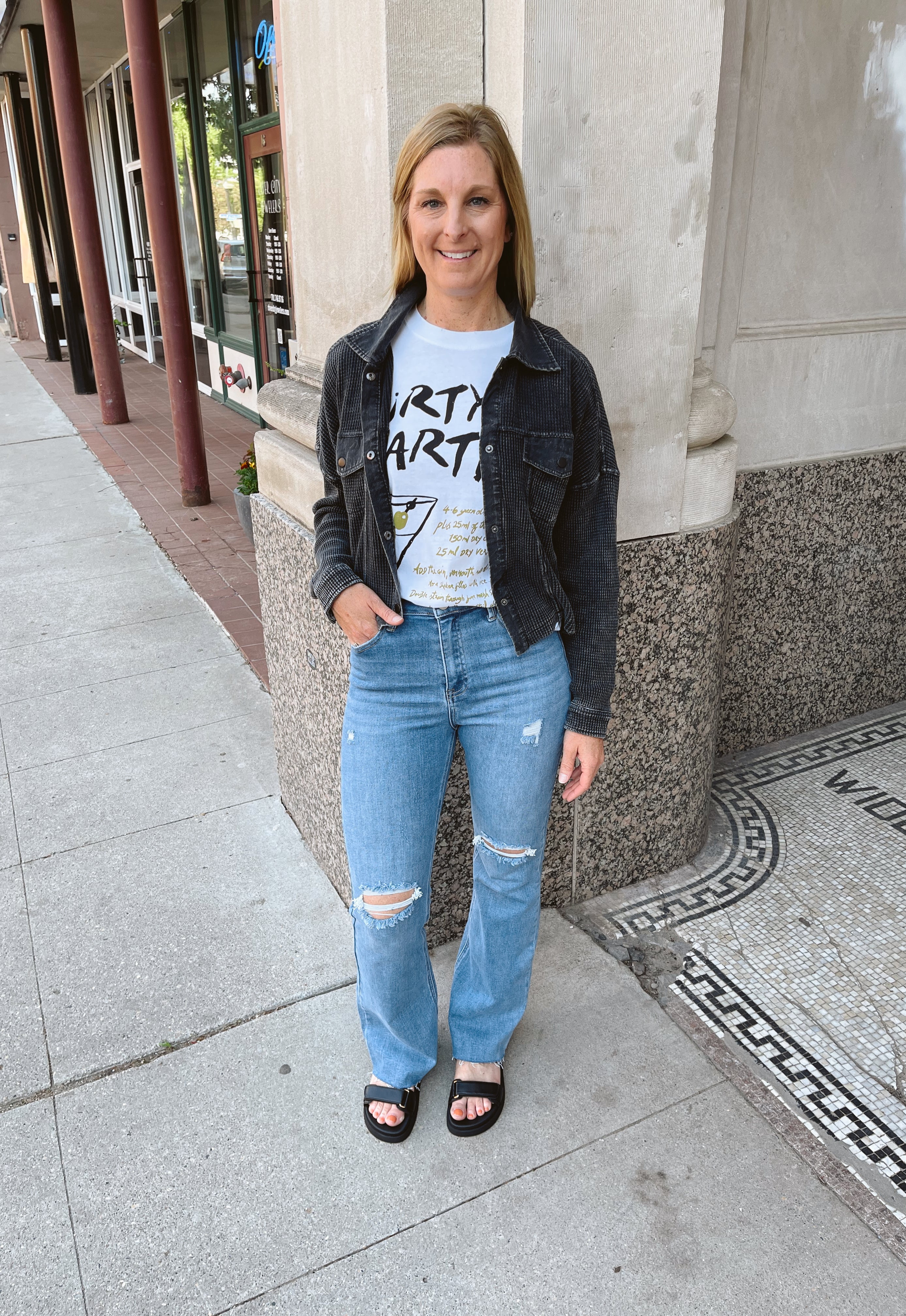 Mono B Black Crop Mineral Wash Button Up Top-Long Sleeve Tops-mono b-The Silo Boutique, Women's Fashion Boutique Located in Warren and Grand Forks North Dakota