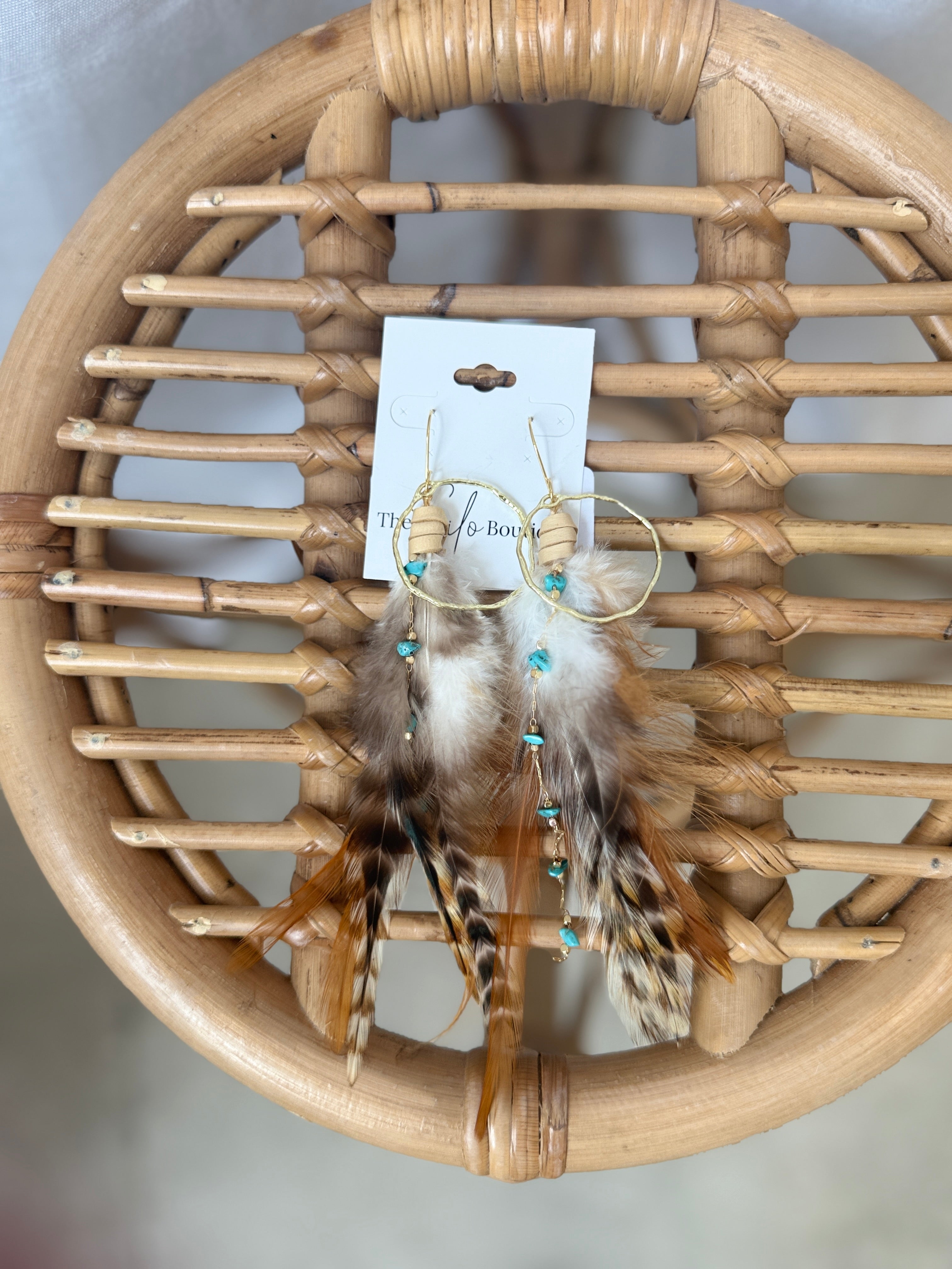 Hoop Boho Feathers-Earrings-fringe with faith-The Silo Boutique, Women's Fashion Boutique Located in Warren and Grand Forks North Dakota