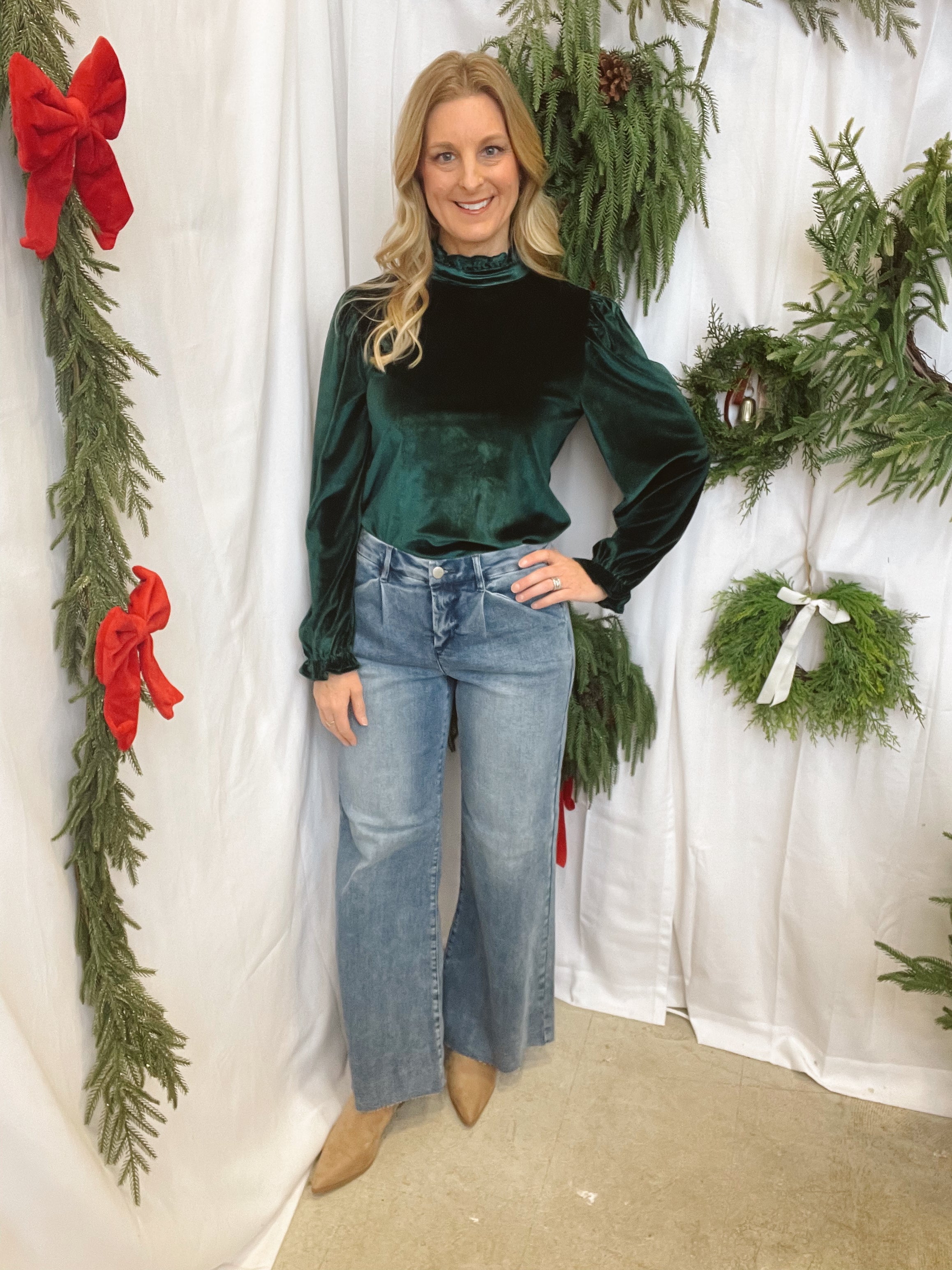 Risen Wide Leg Pleated Jeans-Jeans-risen-The Silo Boutique, Women's Fashion Boutique Located in Warren and Grand Forks North Dakota