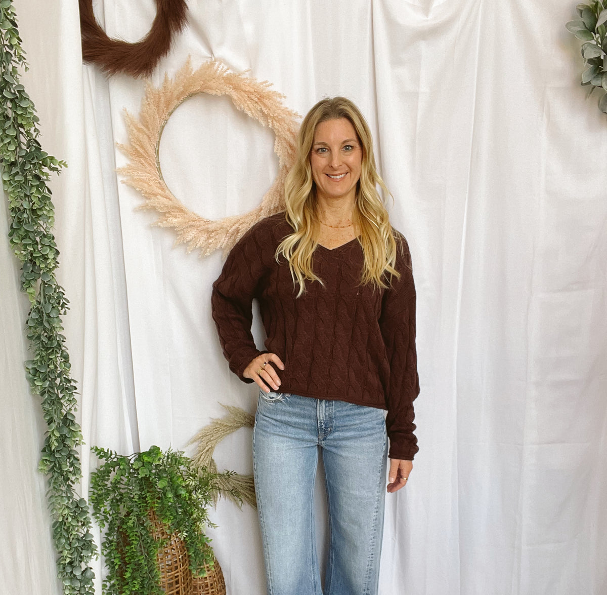 Rowan V Neck Cable Knit Sweater-Sweaters-hyfve-The Silo Boutique, Women's Fashion Boutique Located in Warren and Grand Forks North Dakota
