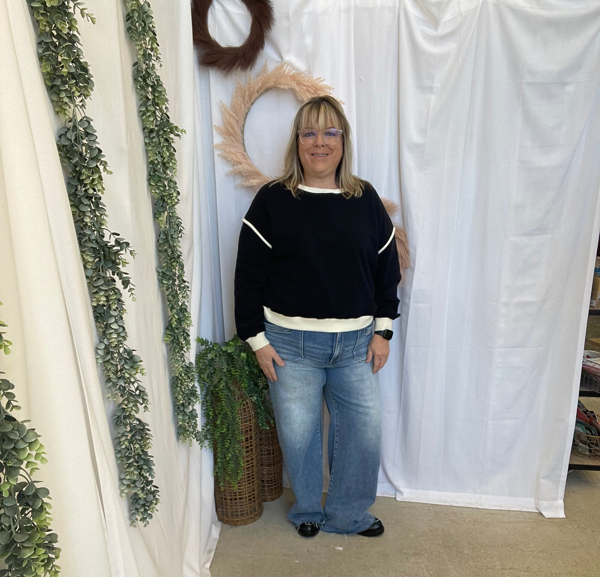 Karen Piping Detail Sweatshirt-Black-Sweatshirts-Zenana-The Silo Boutique, Women's Fashion Boutique Located in Warren and Grand Forks North Dakota