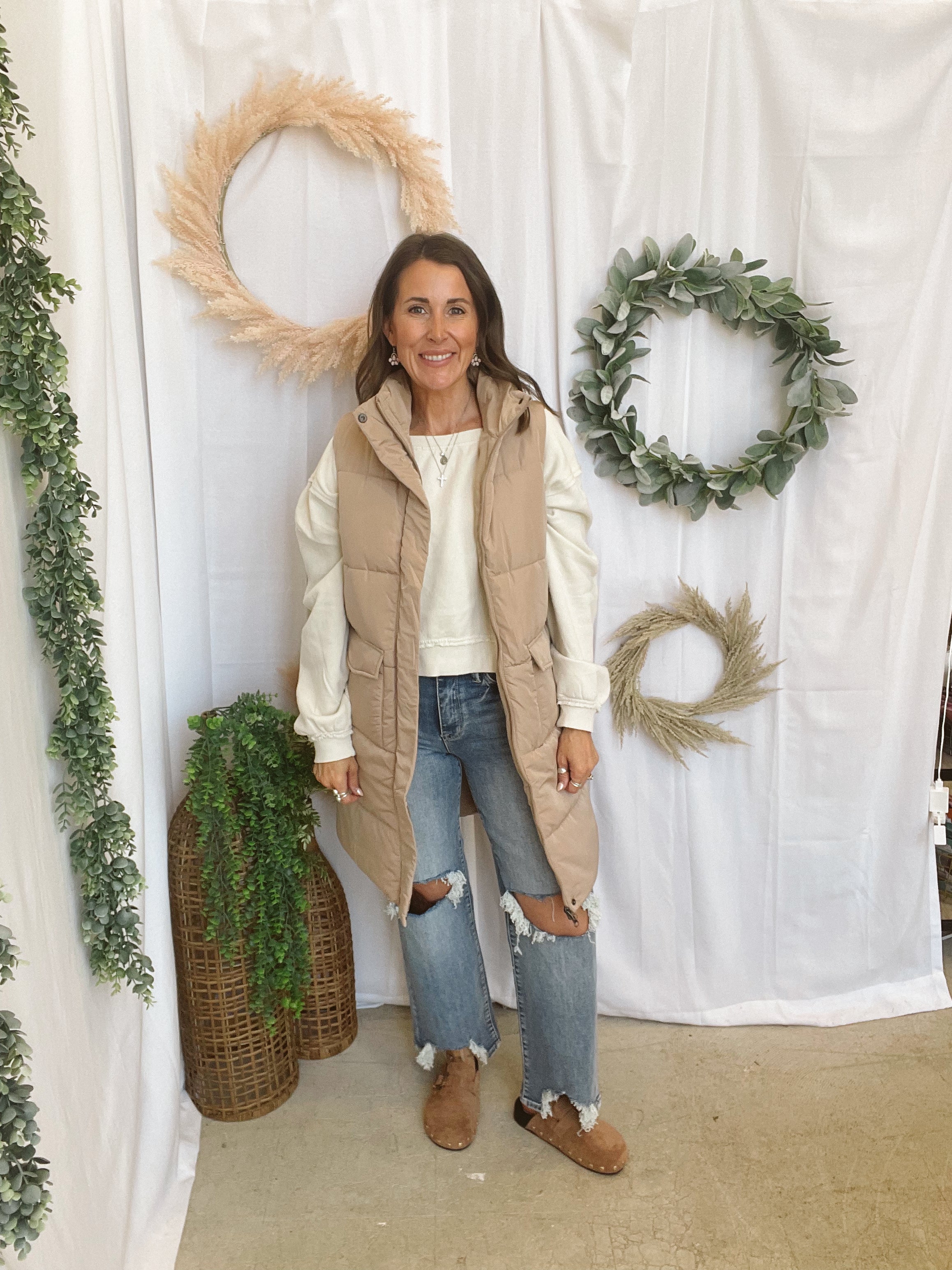 Panache Jenna Long Vest-Tan-Vests-panache-The Silo Boutique, Women's Fashion Boutique Located in Warren and Grand Forks North Dakota