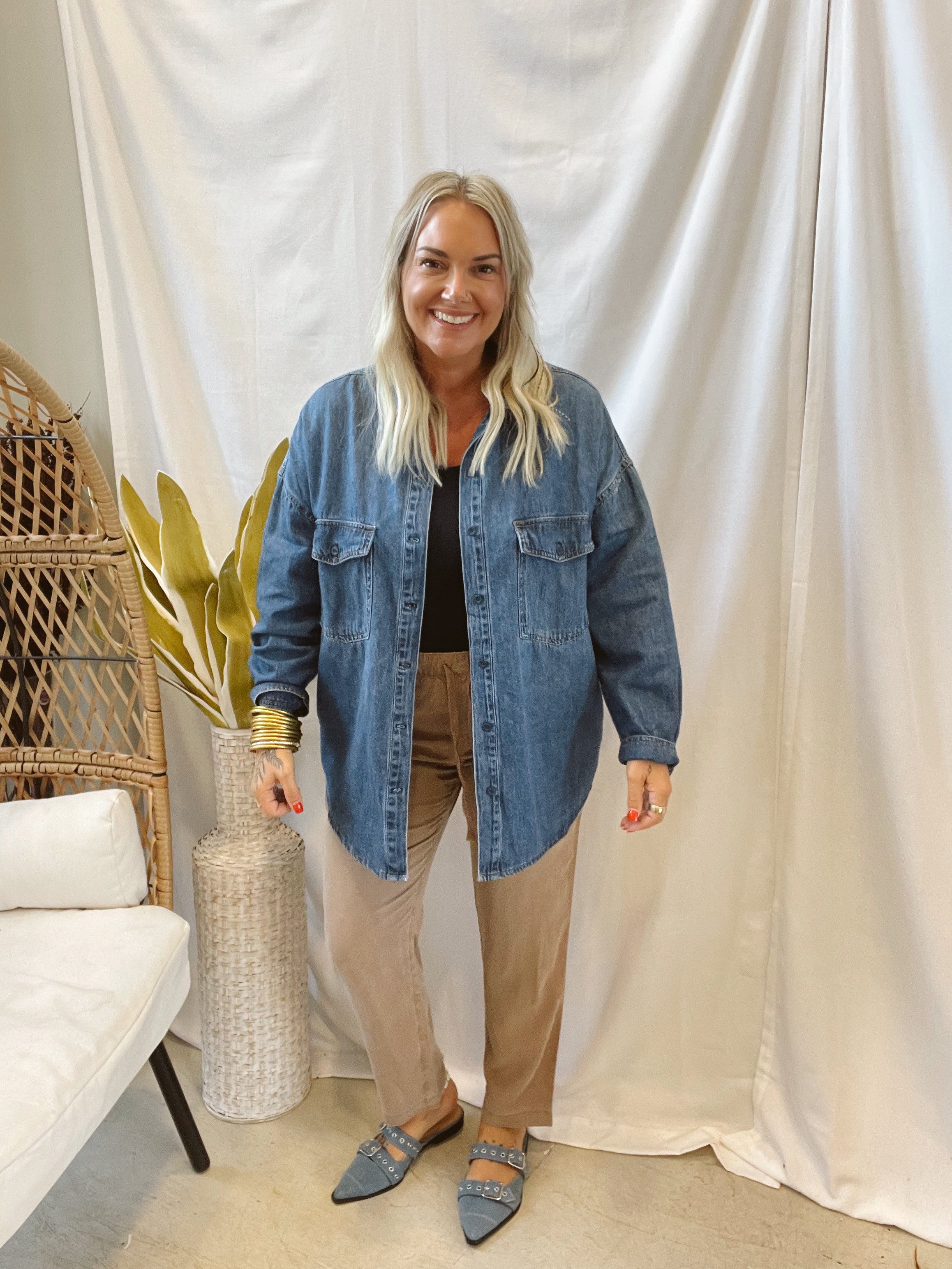 Risen Dark Wash Denim Shirt Jacket-Long Sleeve Tops-risen-The Silo Boutique, Women's Fashion Boutique Located in Warren and Grand Forks North Dakota