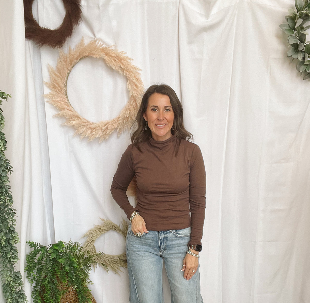 Amy Mock Neck Top-Brown-Long Sleeve Tops-hyfve-The Silo Boutique, Women's Fashion Boutique Located in Warren and Grand Forks North Dakota