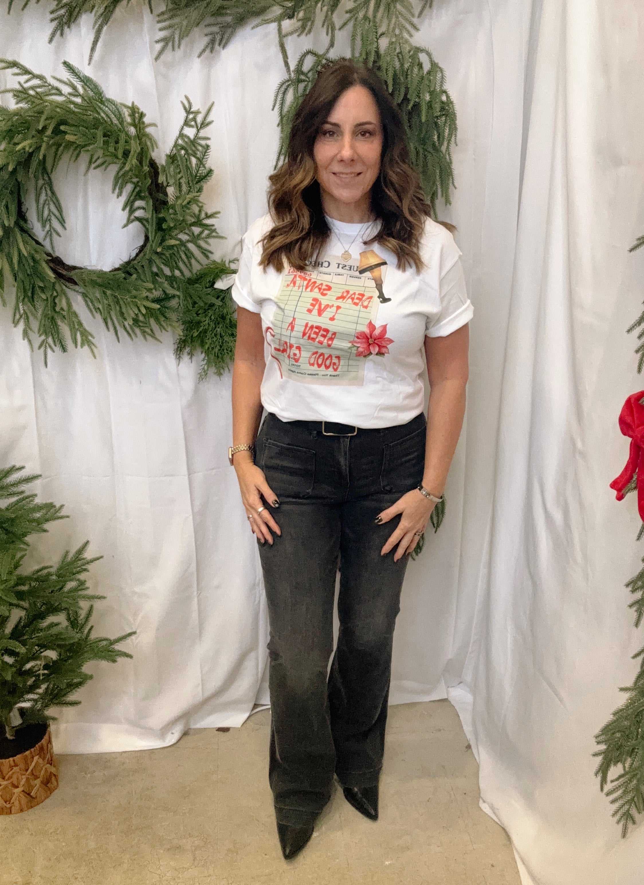 Dear Santa Graphic Tee-Final Sale-Short Sleeve Tops-Fair-The Silo Boutique, Women's Fashion Boutique Located in Warren and Grand Forks North Dakota
