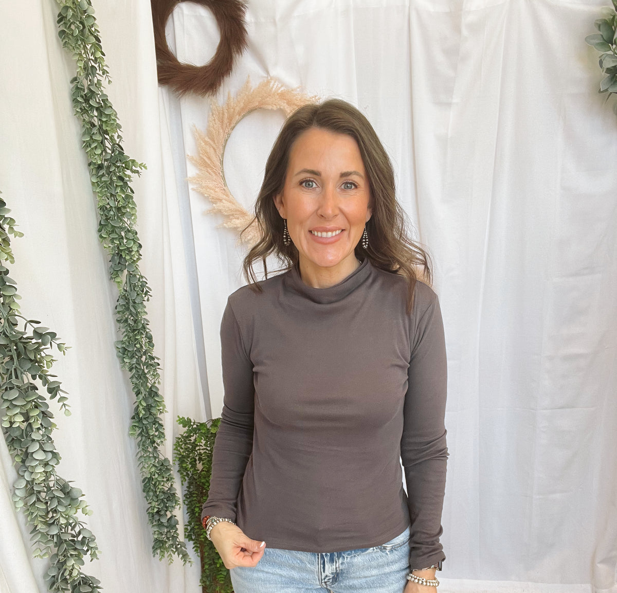 Amy Mock Neck Top-Charcoal-Long Sleeve Tops-hyfve-The Silo Boutique, Women's Fashion Boutique Located in Warren and Grand Forks North Dakota