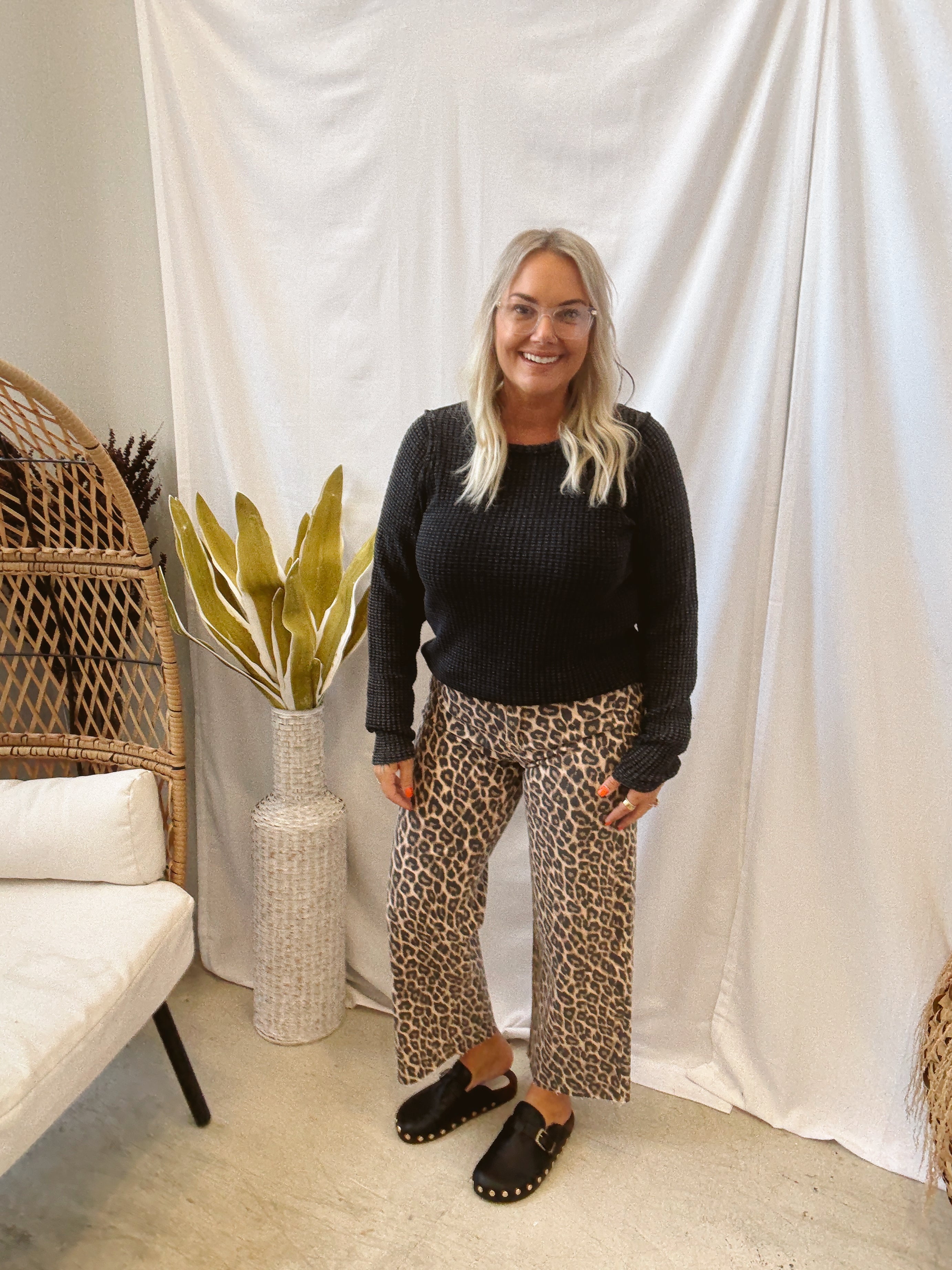 Mono B Waffle Knit Top-Black-Long Sleeve Tops-mono b-The Silo Boutique, Women's Fashion Boutique Located in Warren and Grand Forks North Dakota