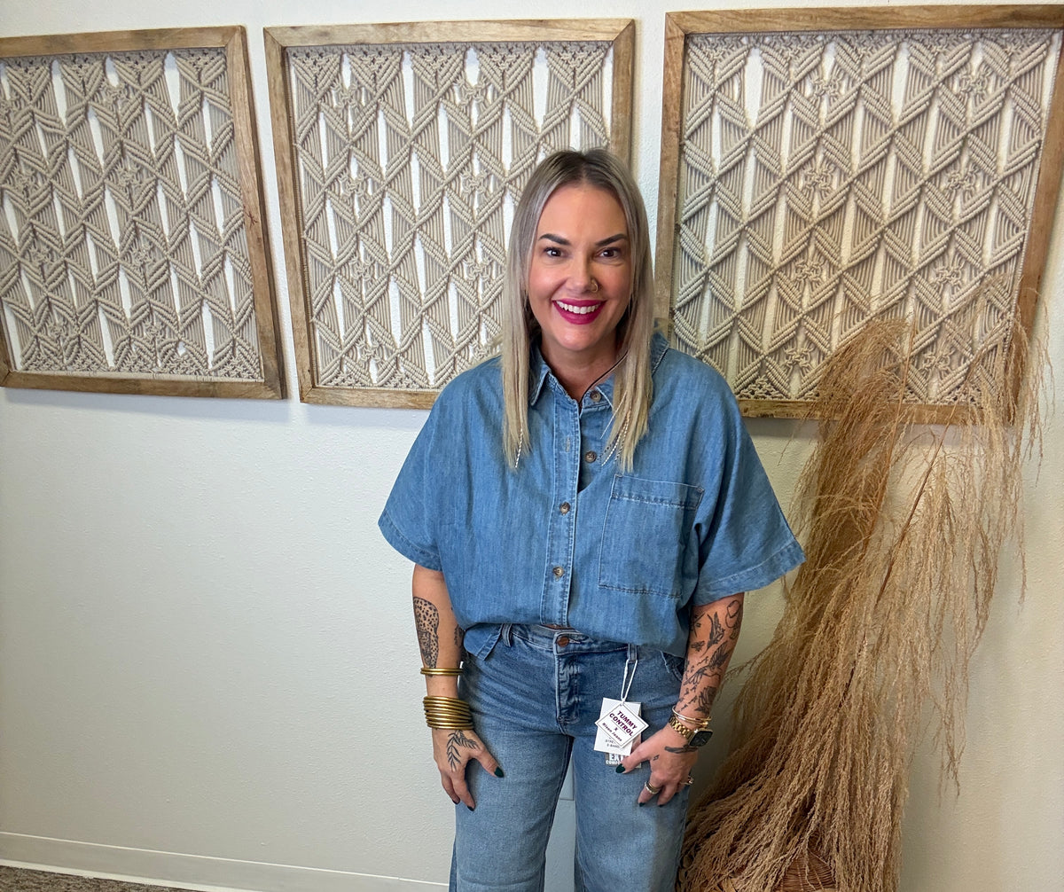 Celia Denim Short Sleeve Top-Short Sleeve Tops-twentyfourth-The Silo Boutique, Women's Fashion Boutique Located in Warren and Grand Forks North Dakota