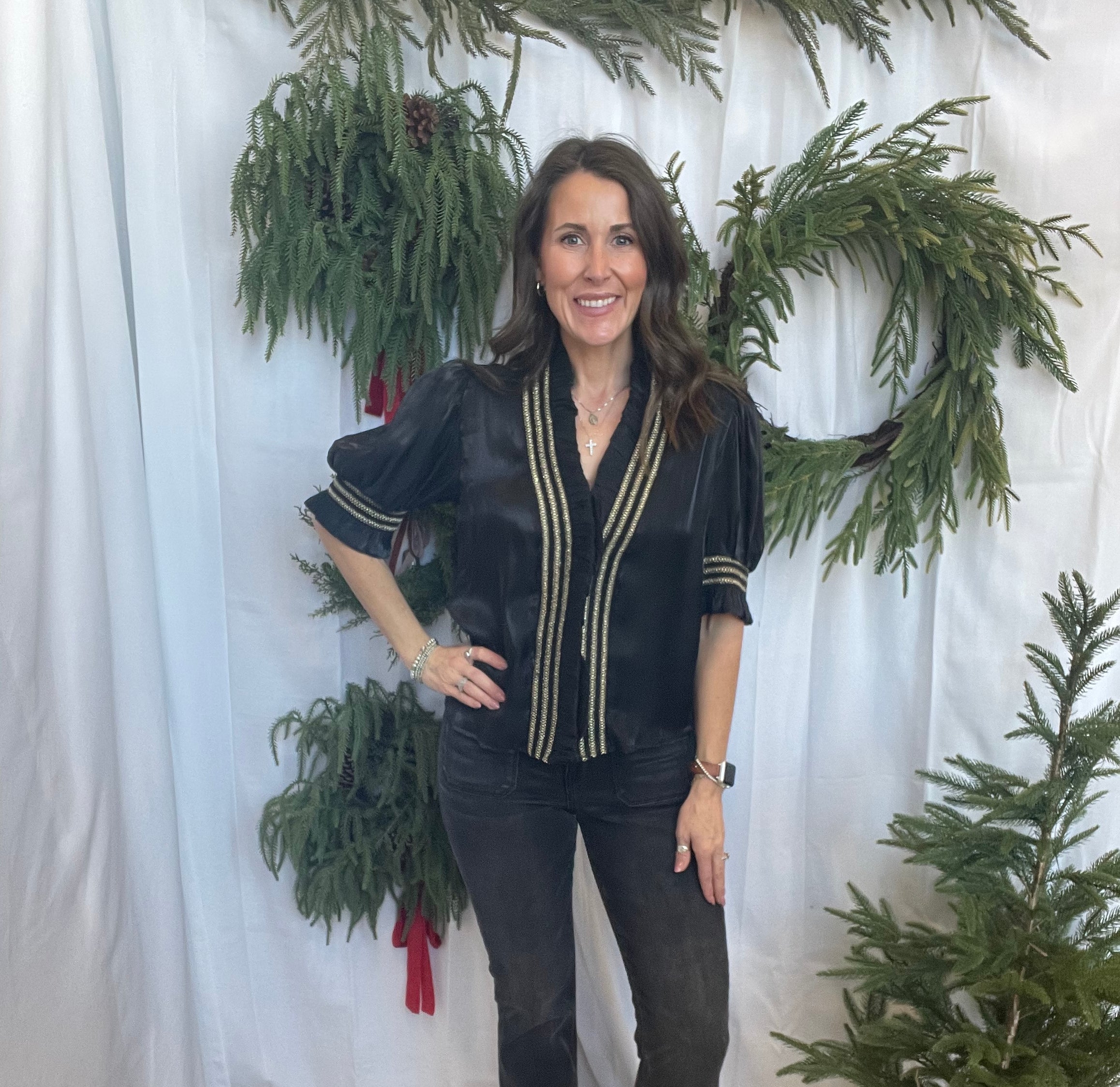 Glam Ruffle Smocked Top-Black-Short Sleeve Tops-glam-The Silo Boutique, Women's Fashion Boutique Located in Warren and Grand Forks North Dakota