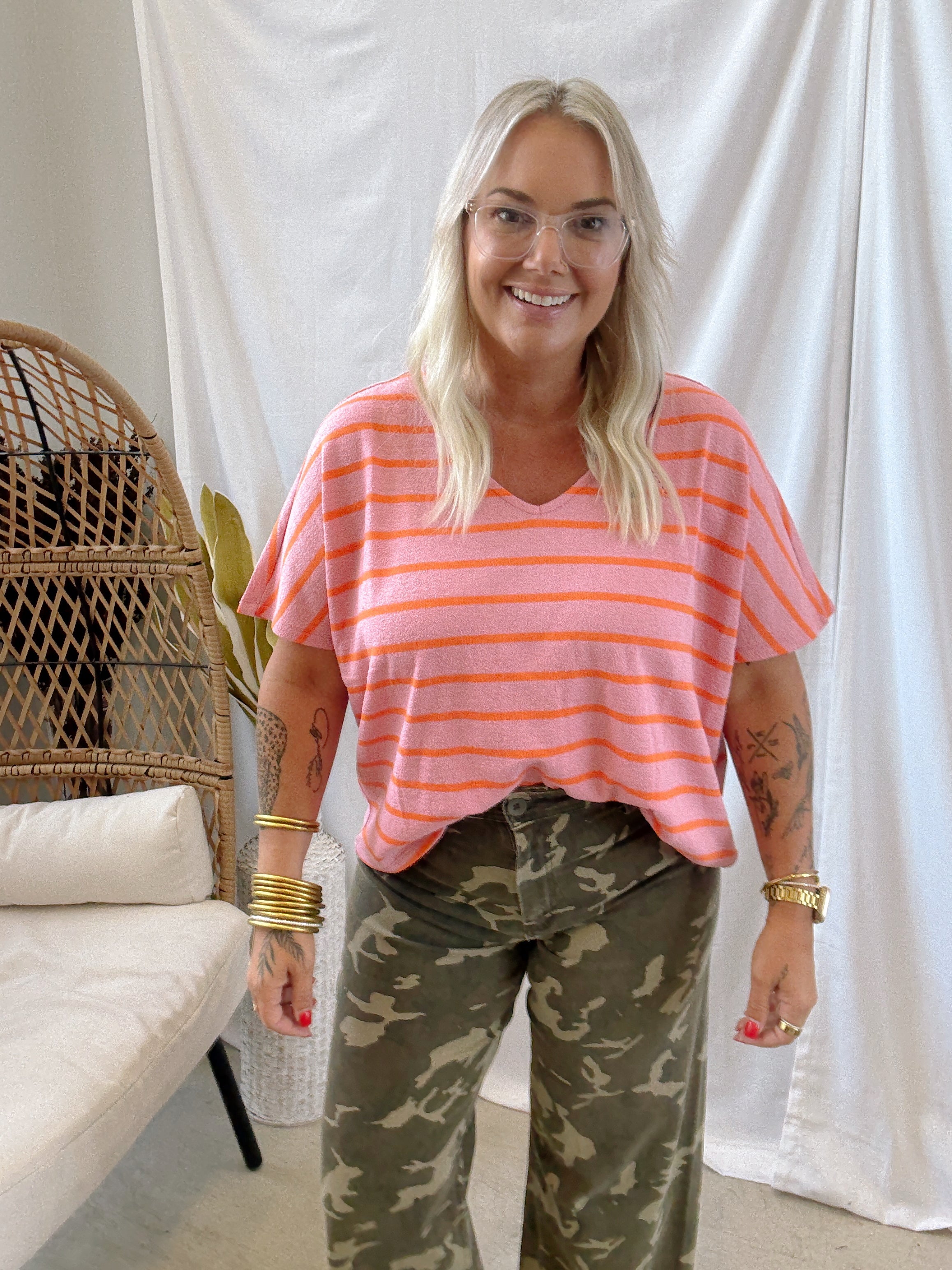 Playful Striped Top-Pink-Short Sleeve Tops-wishlist-The Silo Boutique, Women's Fashion Boutique Located in Warren and Grand Forks North Dakota