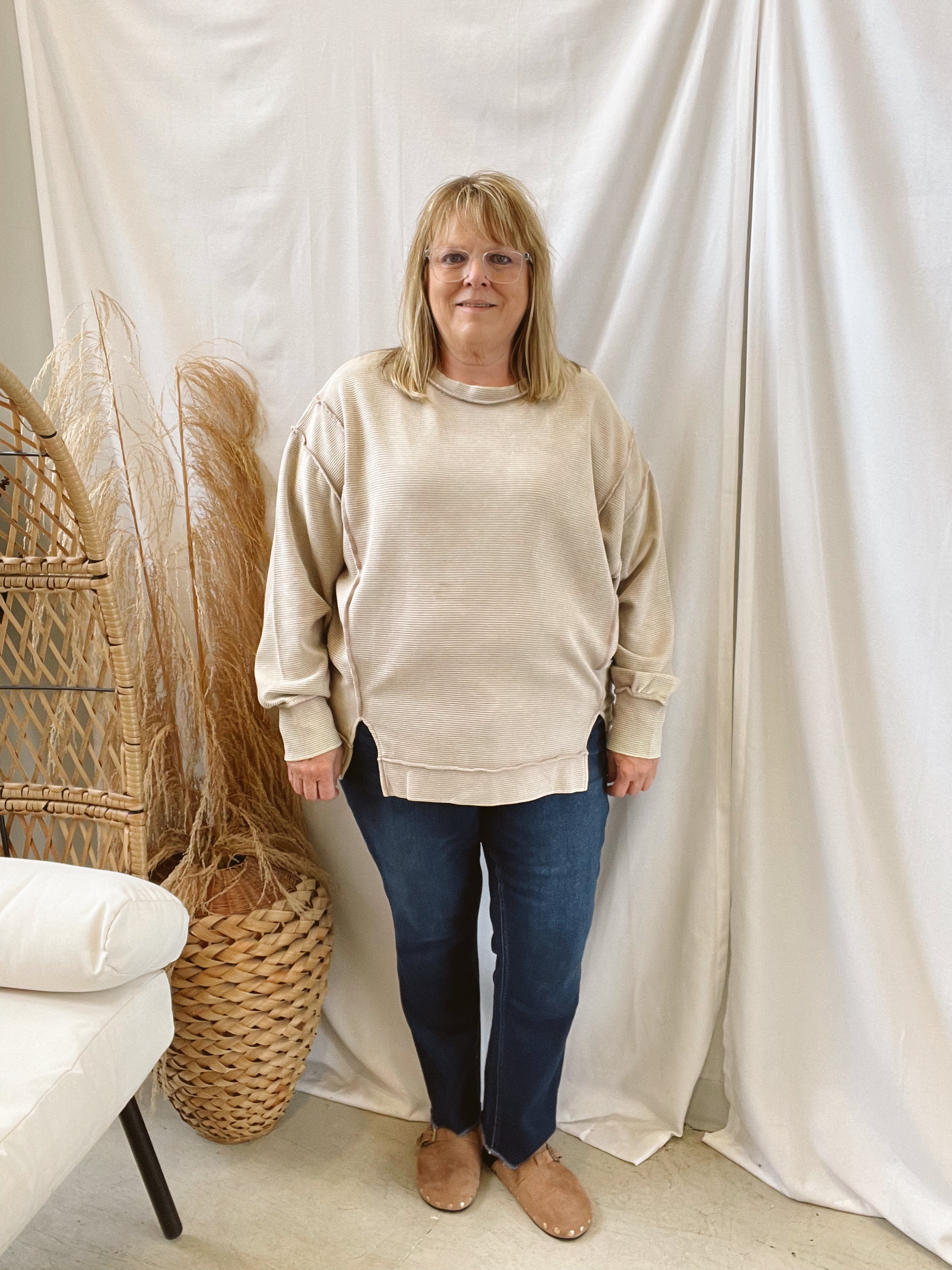 Zen Waffle Knit Long Sleeve Top-Ash Mocha-Long Sleeve Tops-Zenana-The Silo Boutique, Women's Fashion Boutique Located in Warren and Grand Forks North Dakota