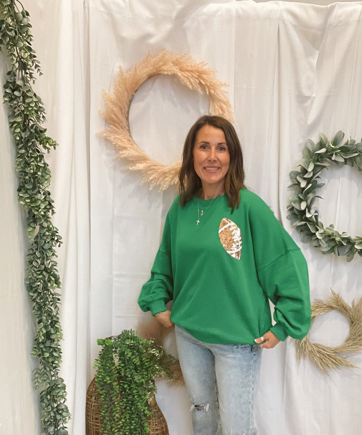 Golden Game Day Football Sweatshirt-Green-Sweatshirts-timing-The Silo Boutique, Women's Fashion Boutique Located in Warren and Grand Forks North Dakota
