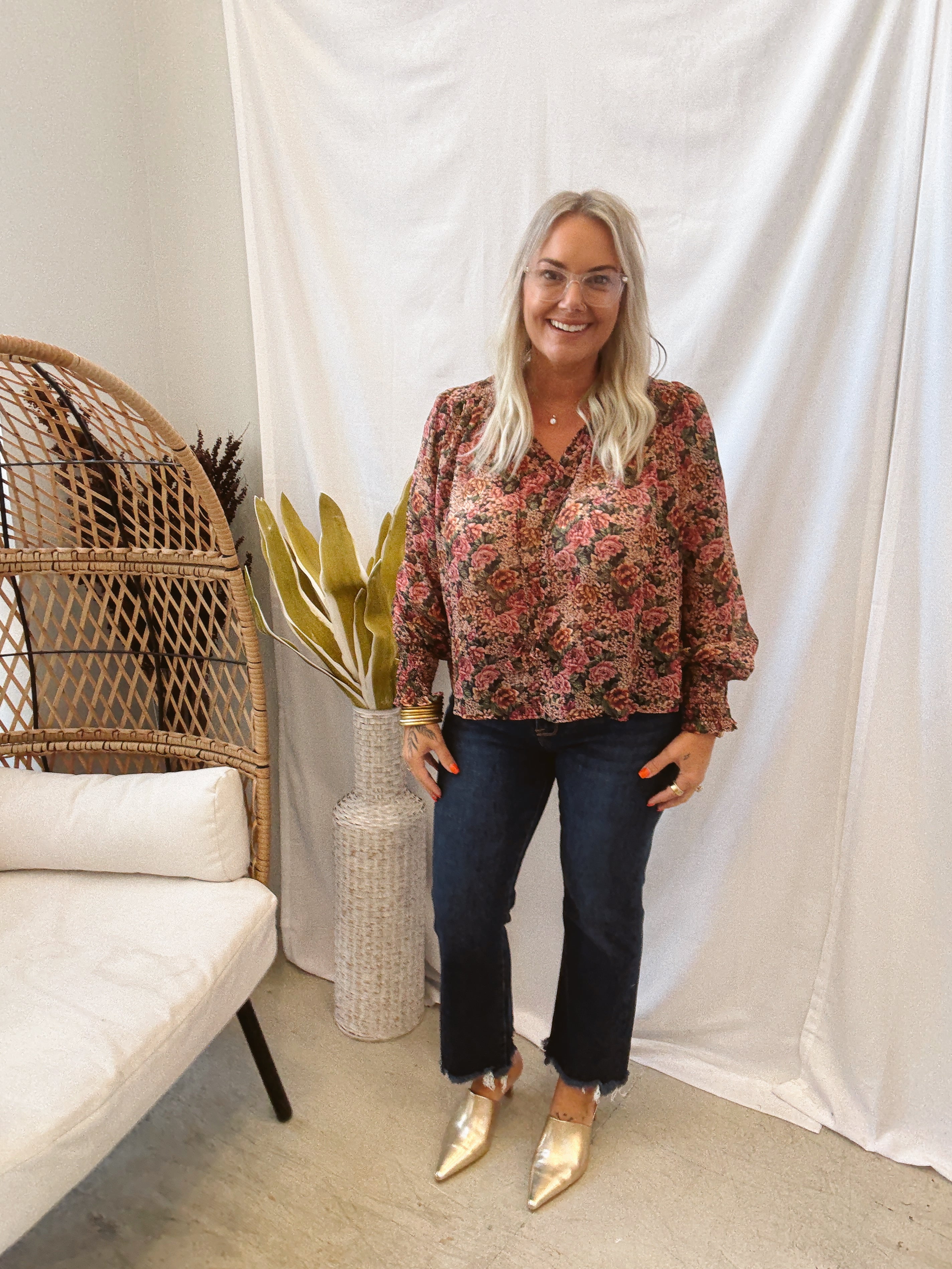 Fall Floral Top-Long Sleeve Tops-dress forum-The Silo Boutique, Women's Fashion Boutique Located in Warren and Grand Forks North Dakota