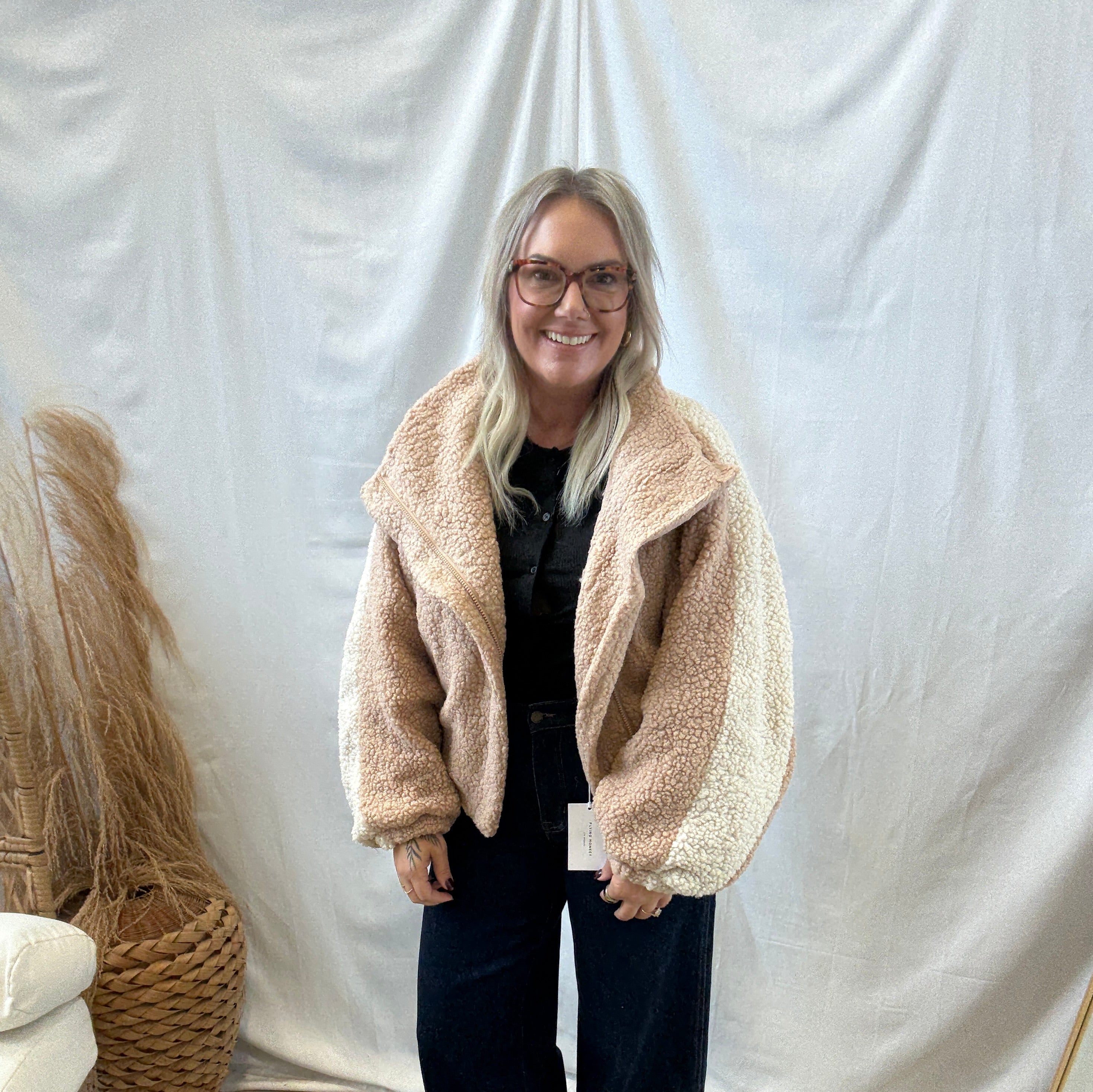 Promesa Sand Sherpa Jacket-Coats & Jackets-promesa-The Silo Boutique, Women's Fashion Boutique Located in Warren and Grand Forks North Dakota