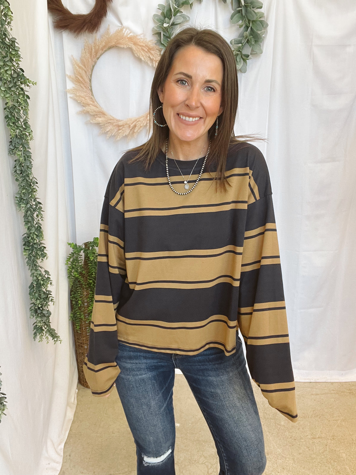 Julie Striped Top-Navy-Long Sleeve Tops-blu pepper-The Silo Boutique, Women's Fashion Boutique Located in Warren and Grand Forks North Dakota