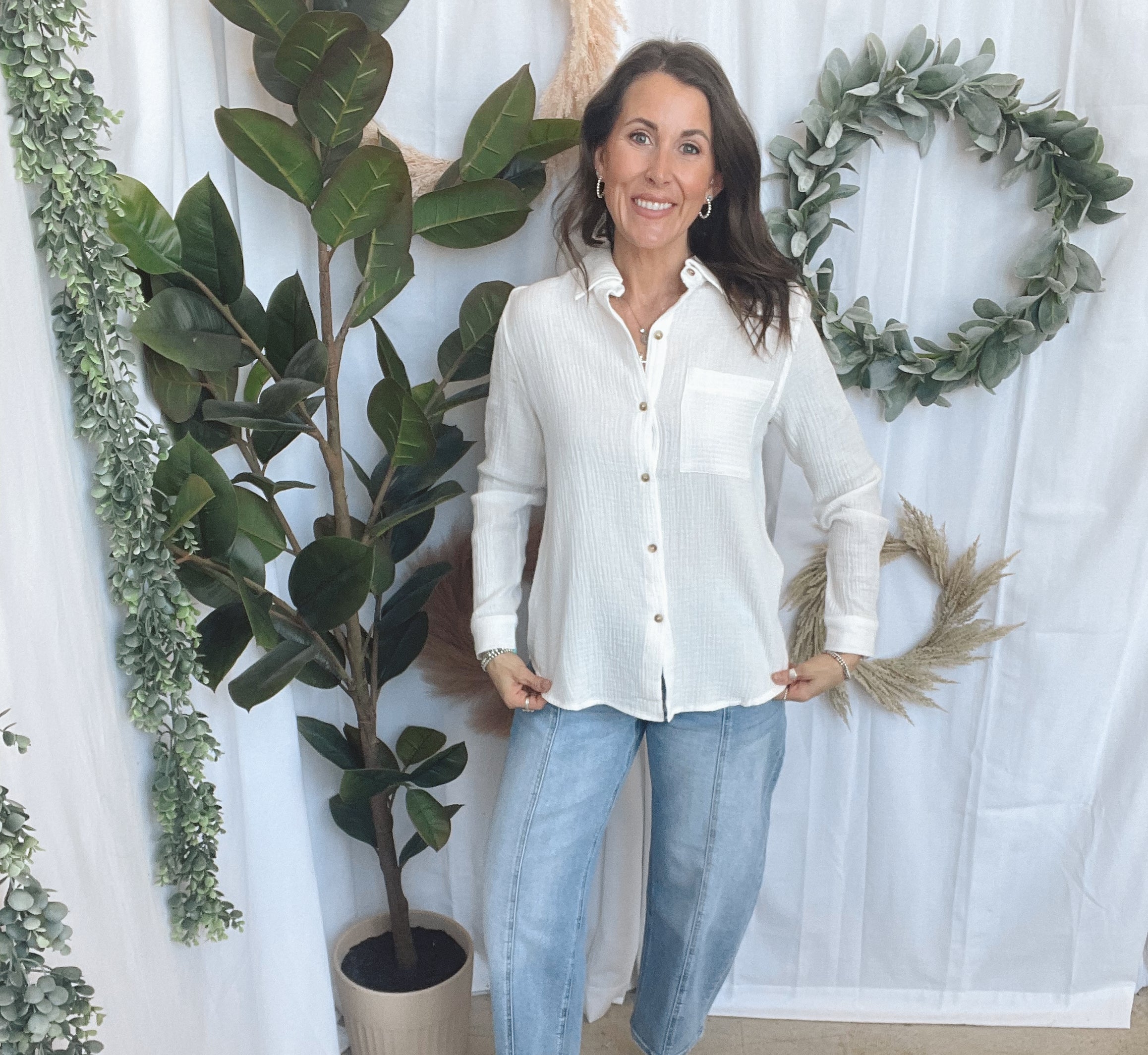 White Textured Linen Button Down Top-Final sale-Long Sleeve Tops-cozy co-The Silo Boutique, Women's Fashion Boutique Located in Warren and Grand Forks North Dakota