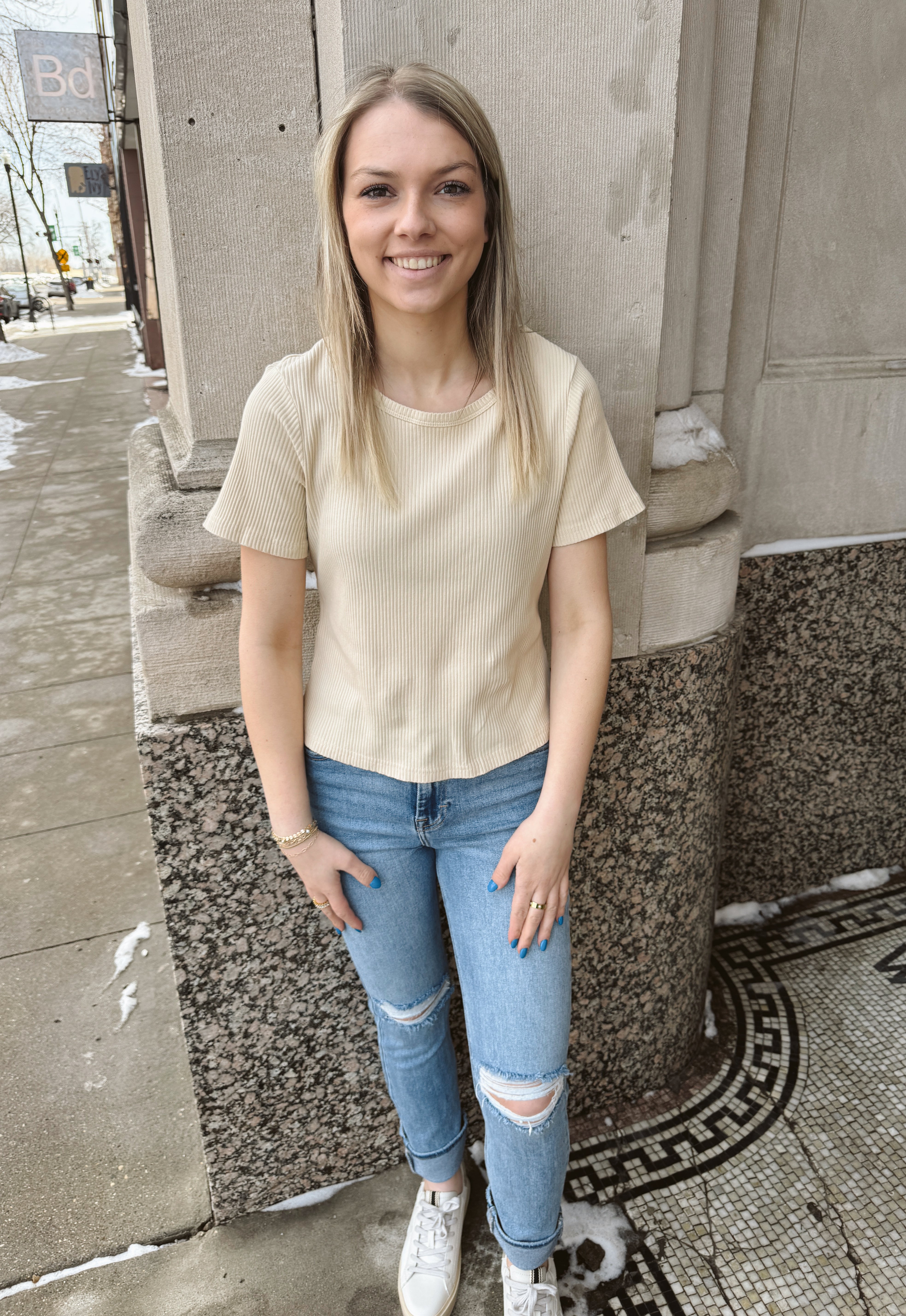 Cream Washed Top-Final Sale-Short Sleeve Tops-mystree-The Silo Boutique, Women's Fashion Boutique Located in Warren and Grand Forks North Dakota