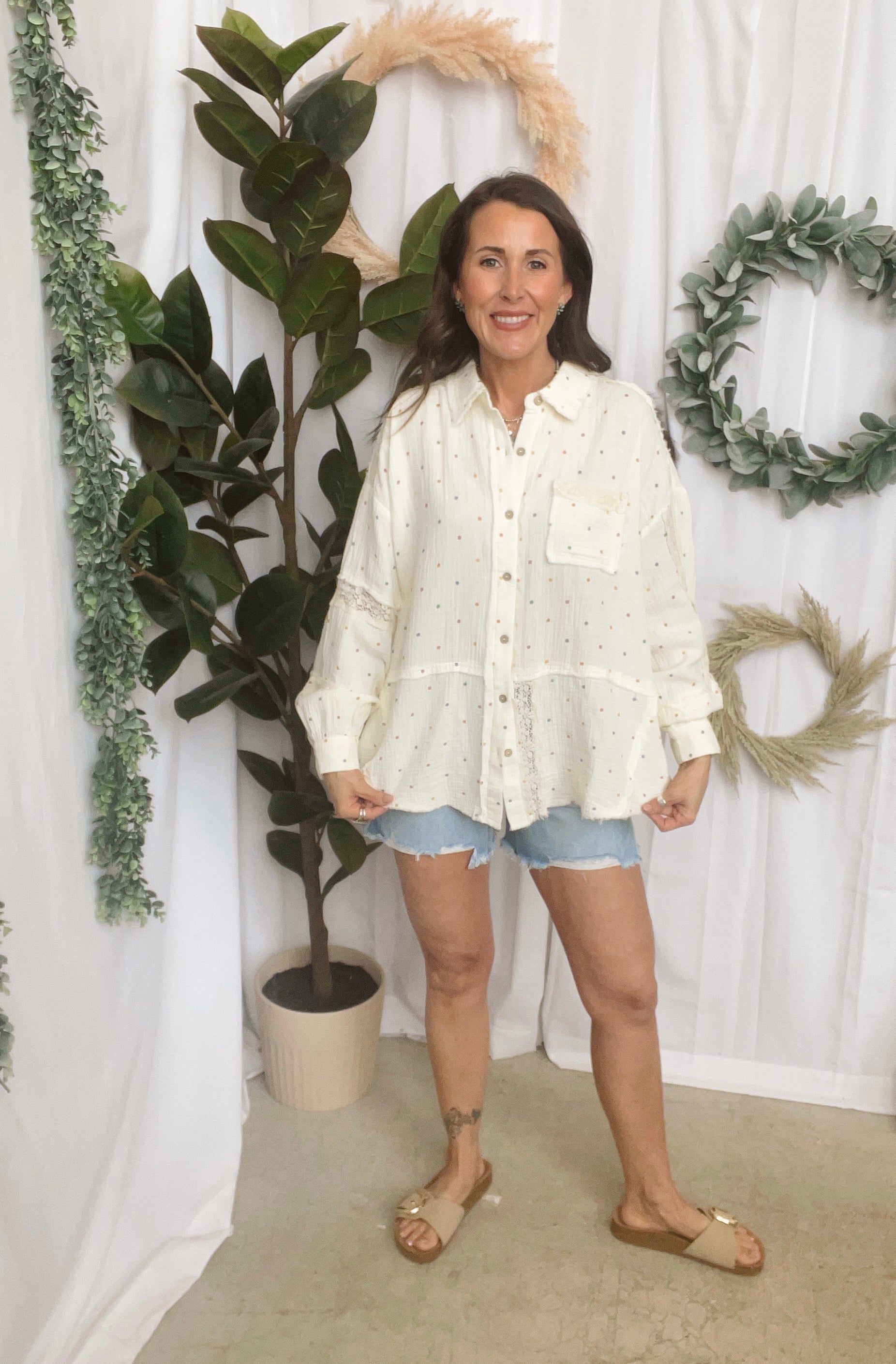 Colorful Dot Print Top-Long Sleeve Tops-hem and thread-The Silo Boutique, Women's Fashion Boutique Located in Warren and Grand Forks North Dakota