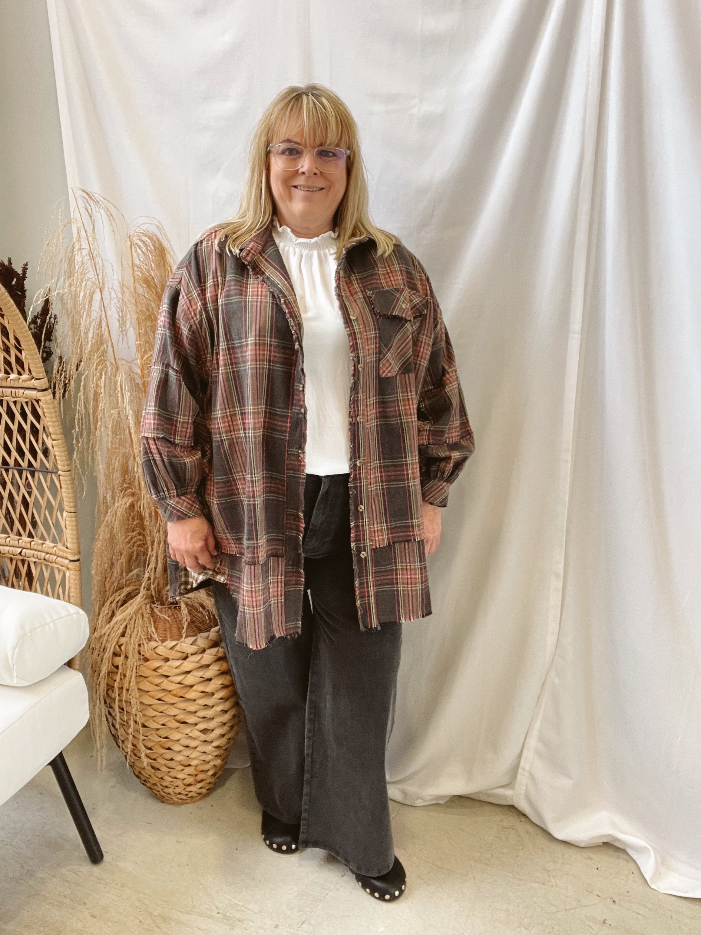 Ash Plaid Button Down Top-Long Sleeve Tops-easel-The Silo Boutique, Women's Fashion Boutique Located in Warren and Grand Forks North Dakota