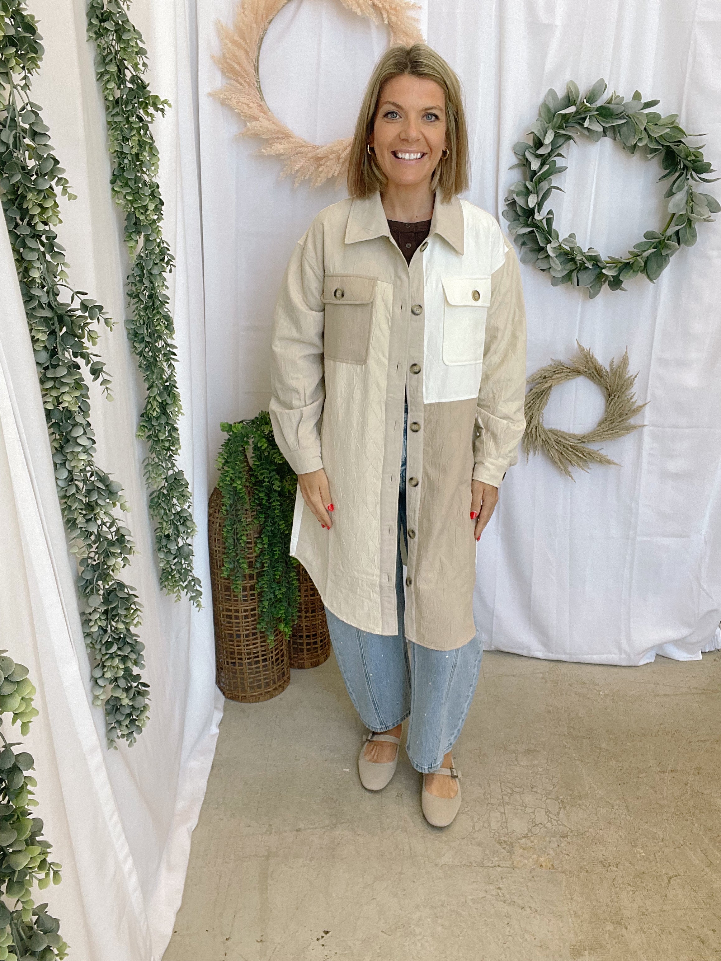 Ivory and Oatmeal Color Block Jacket-Sweaters-mystree-The Silo Boutique, Women's Fashion Boutique Located in Warren and Grand Forks North Dakota