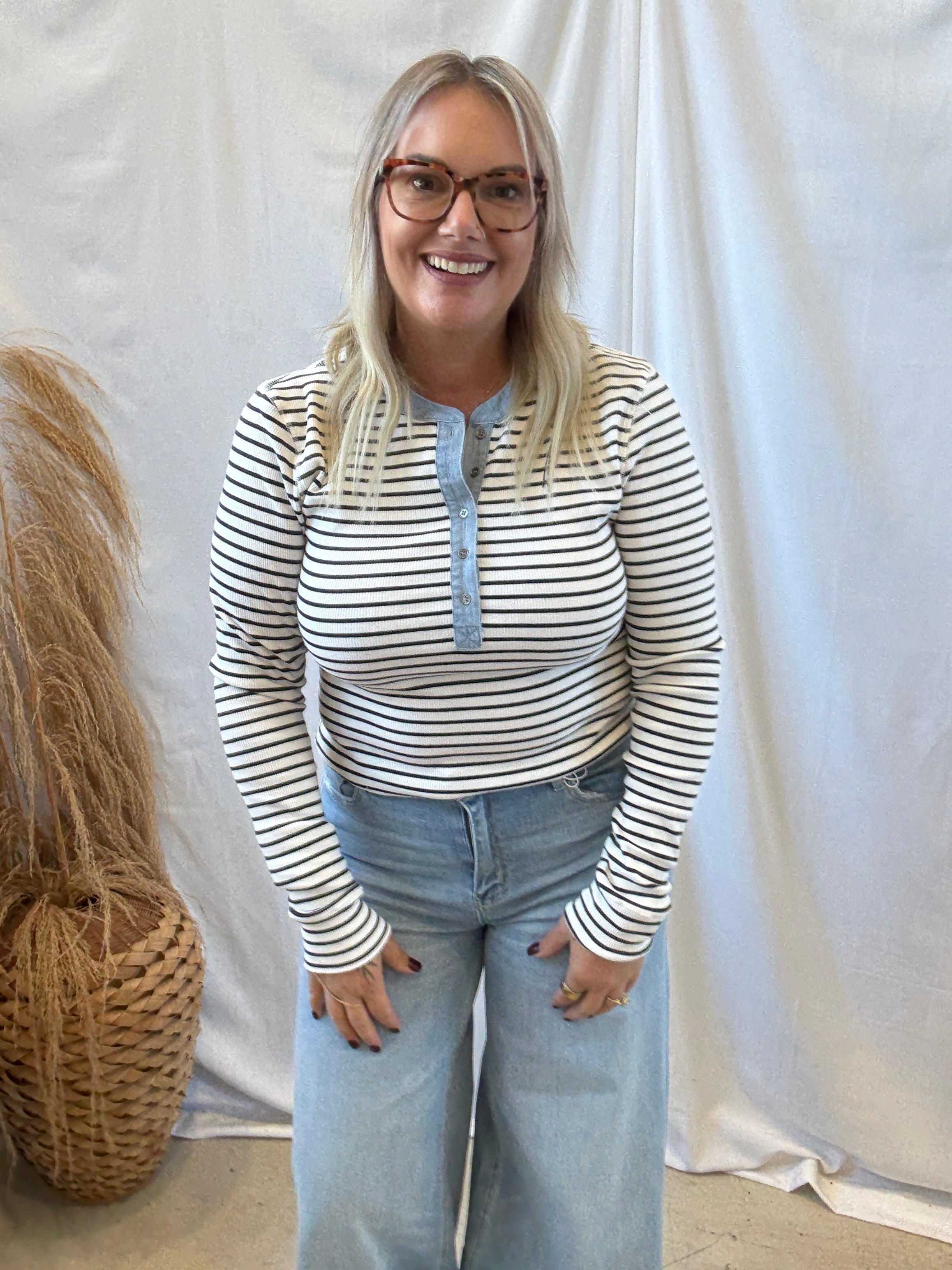 Off White Snow Long Sleeve Stripe Top-Long Sleeve Tops-eesome-The Silo Boutique, Women's Fashion Boutique Located in Warren and Grand Forks North Dakota