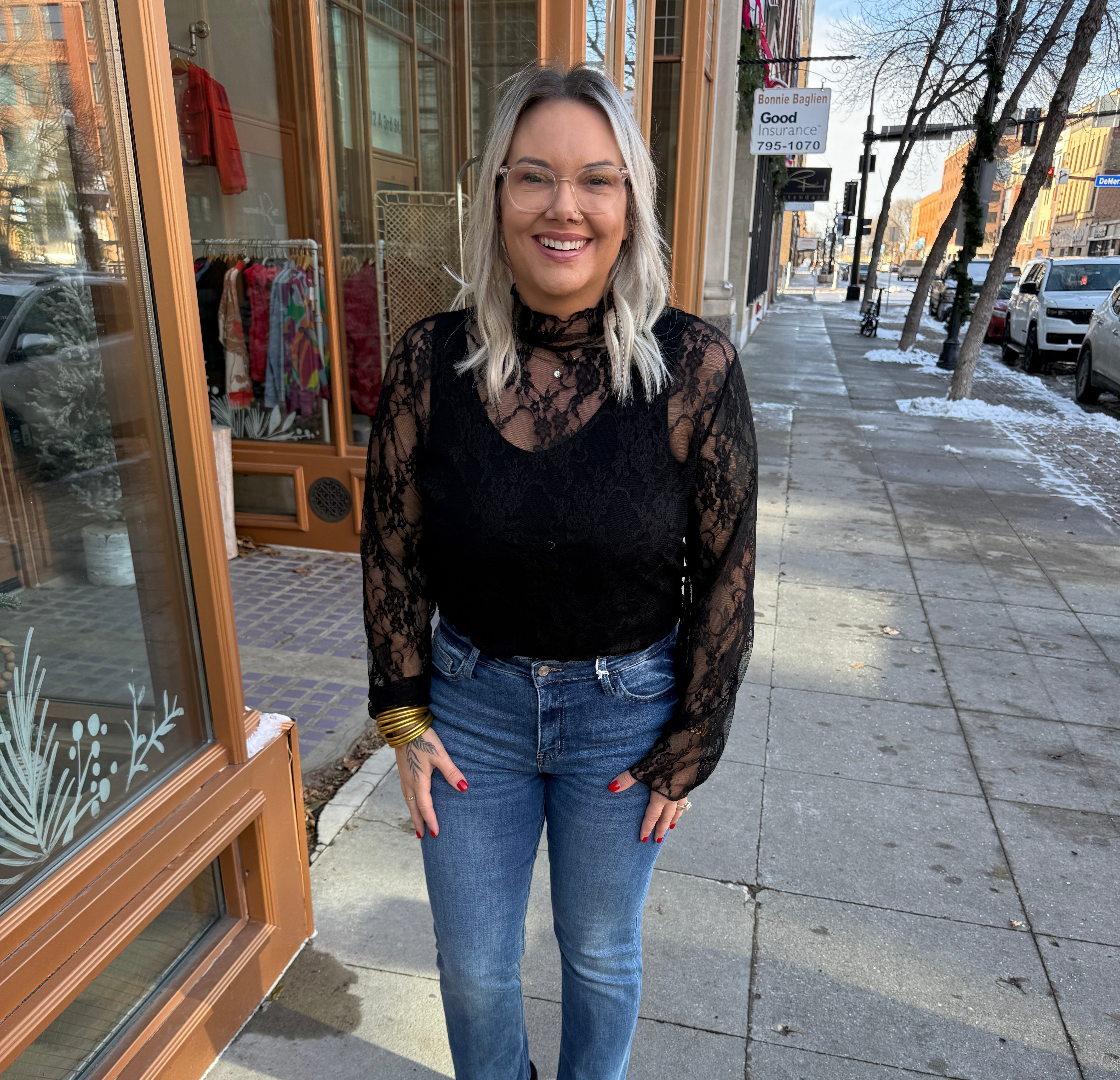 Jade Black Lace Top-Long Sleeve Tops-jade-The Silo Boutique, Women's Fashion Boutique Located in Warren and Grand Forks North Dakota