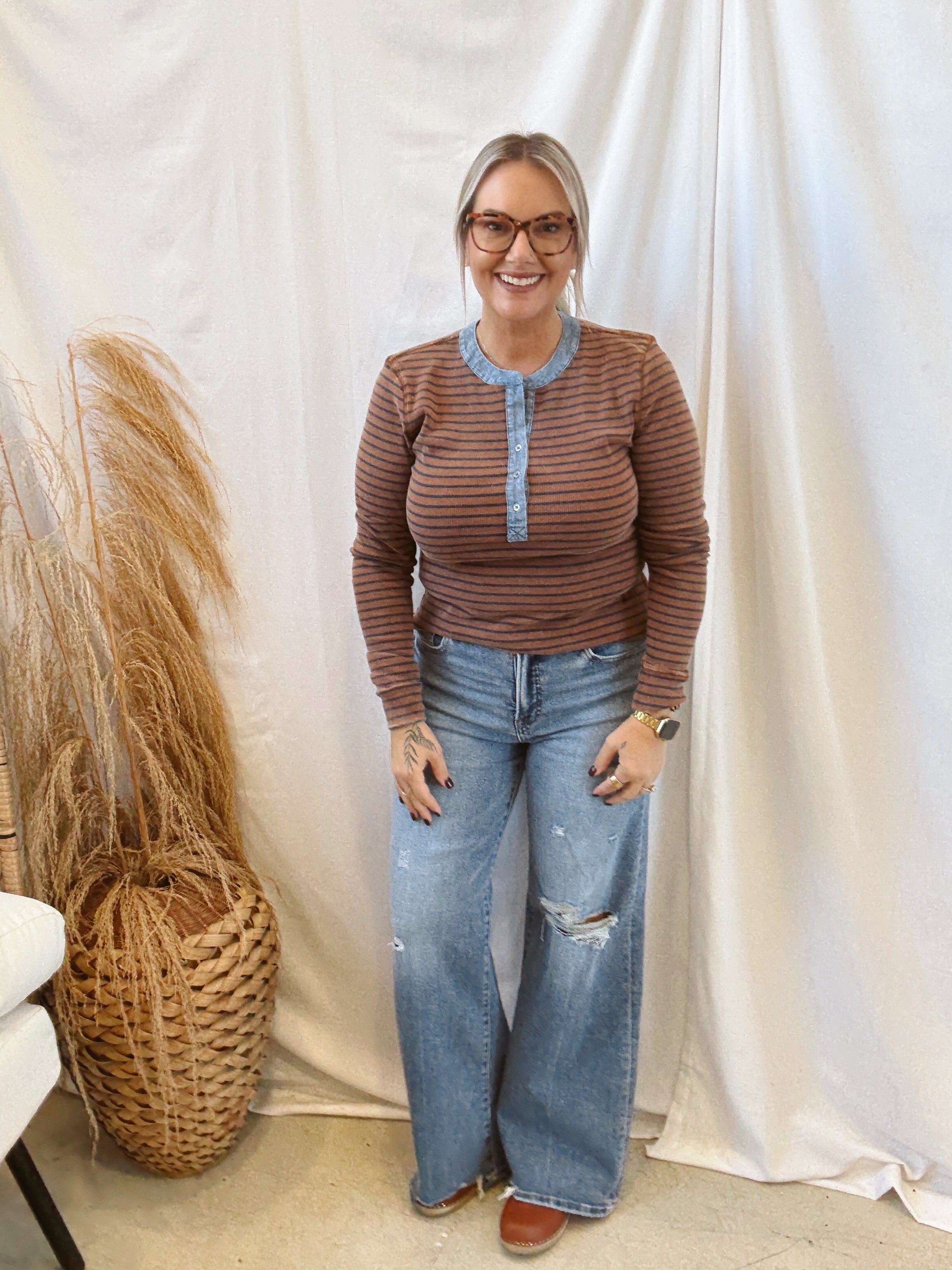 Cinnamon Snow Long Sleeve Stripe Top-Long Sleeve Tops-eesome-The Silo Boutique, Women's Fashion Boutique Located in Warren and Grand Forks North Dakota